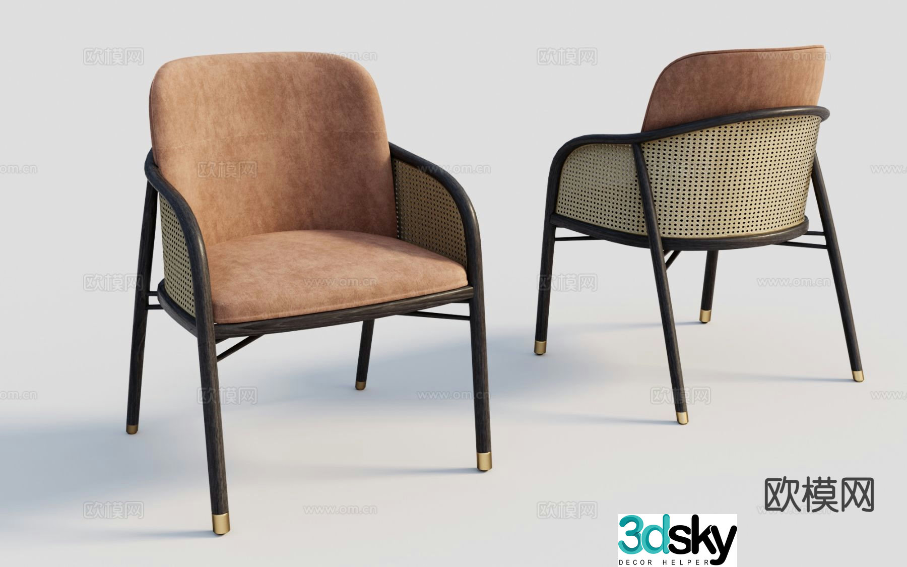 Modern rattan chair single chair dining chair 3d model