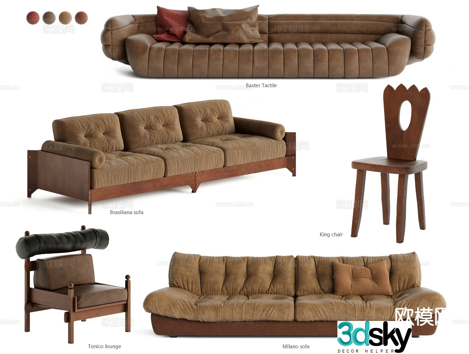 Retro multi-person sofa 3d model