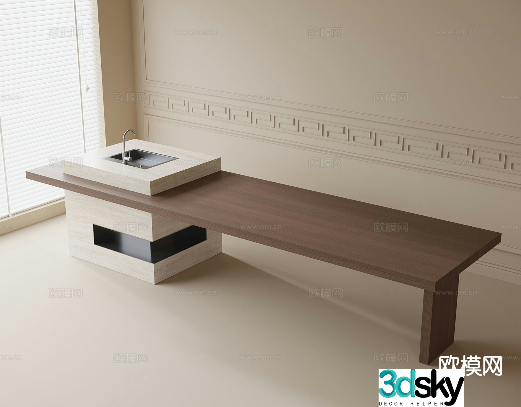 Modern island dining table 3d model