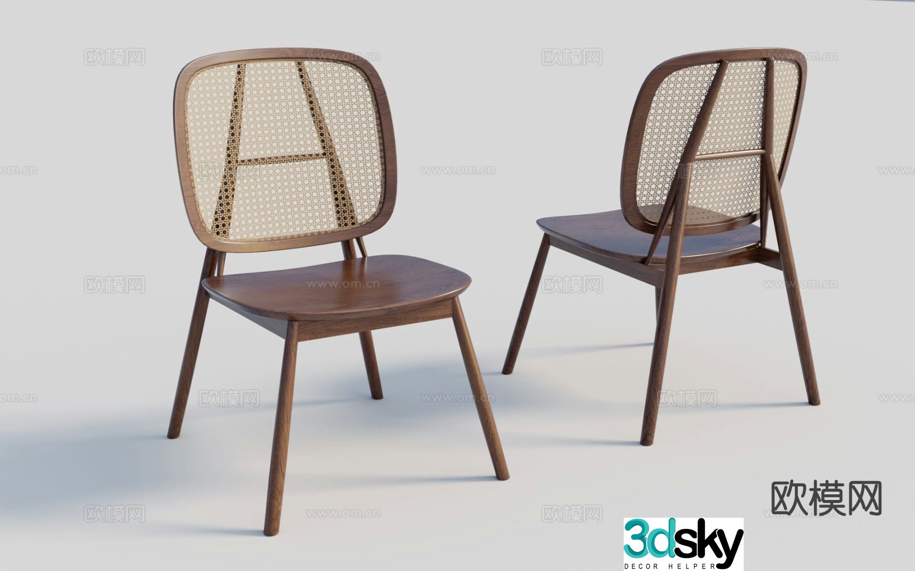 Wabi-sabi rattan chair single chair dining chair 3D model