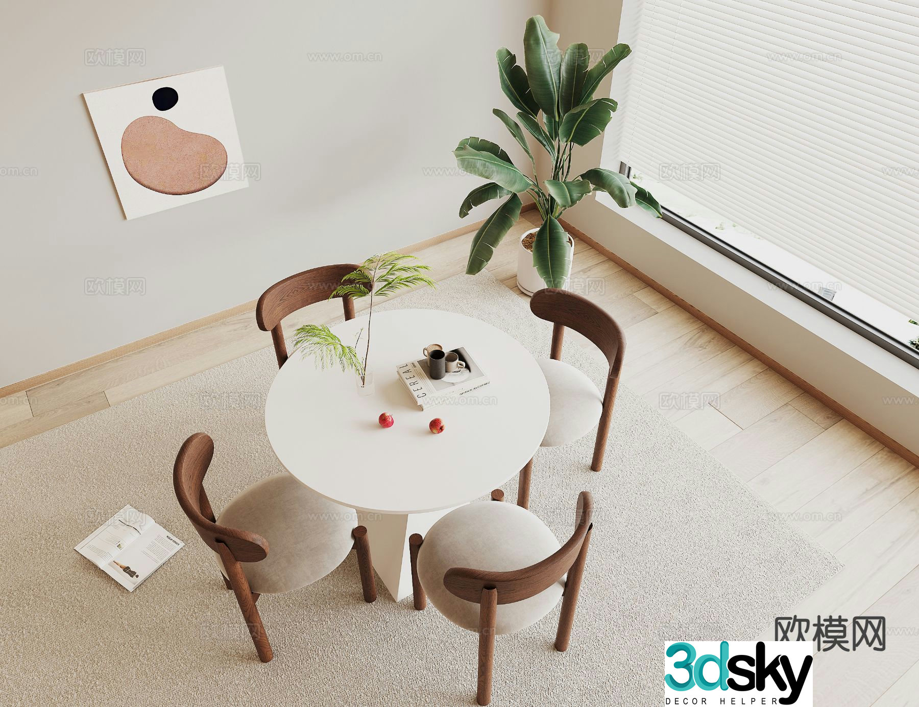 Modern dining table and chairs round table 3d model