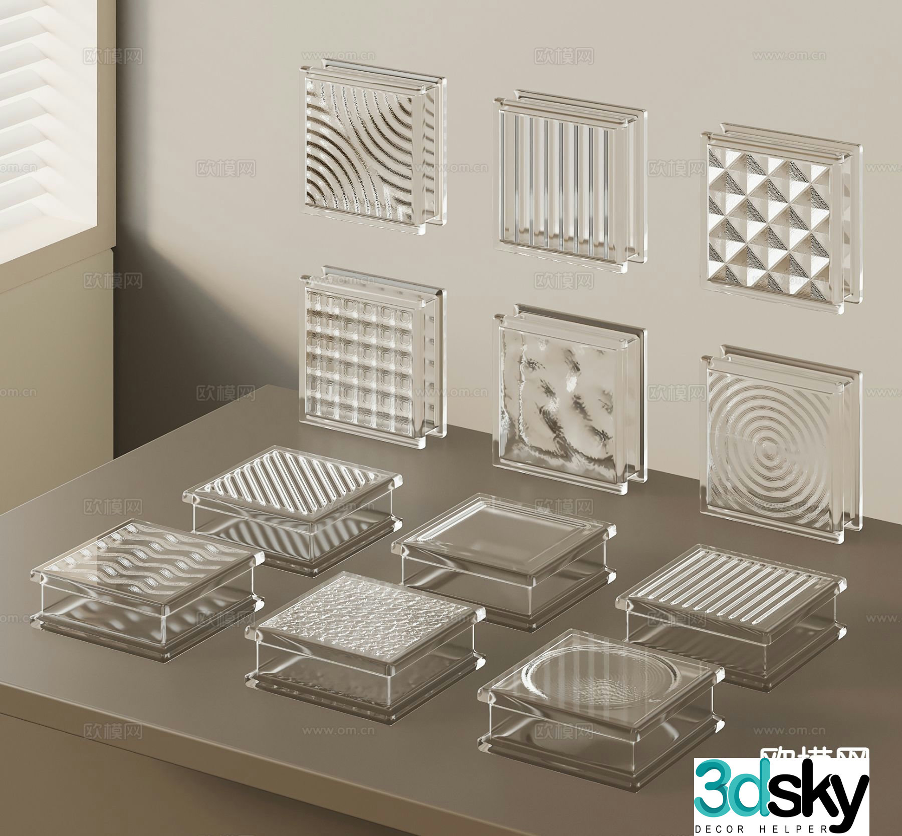 Modern glass bricks translucent tiles partitions 3d model