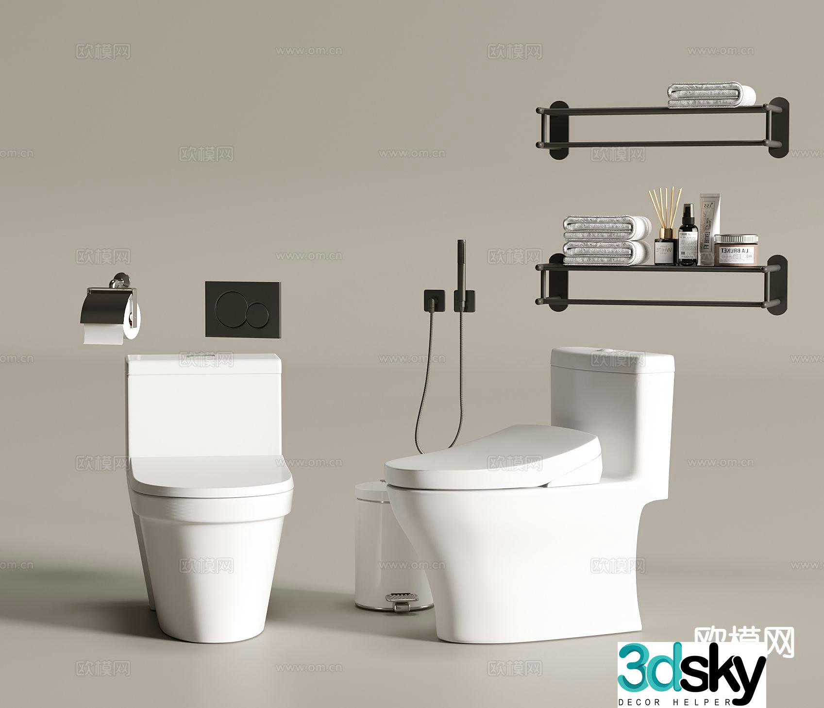 Smart toilet toilet towel rack trash can 3D model