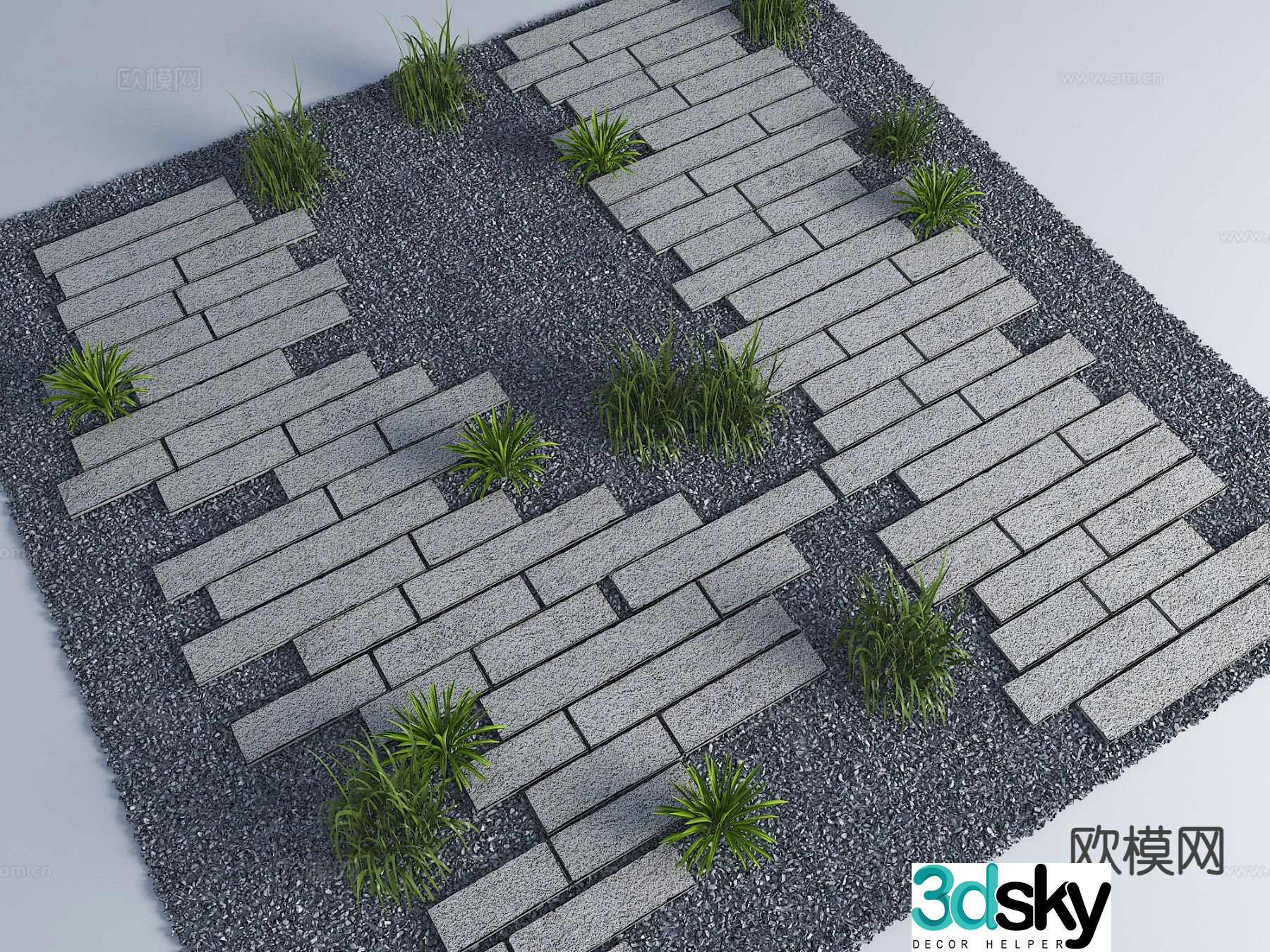 Chinese Tingbu sketch stone road tourist trail stones landscape garden road 3D model