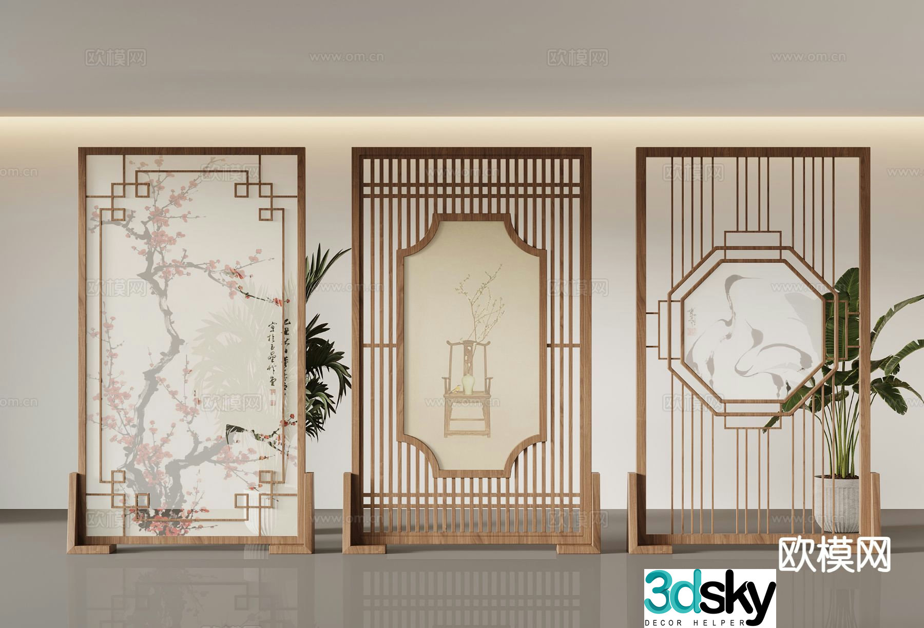 New Chinese style screen silk screen insert screen 3d model