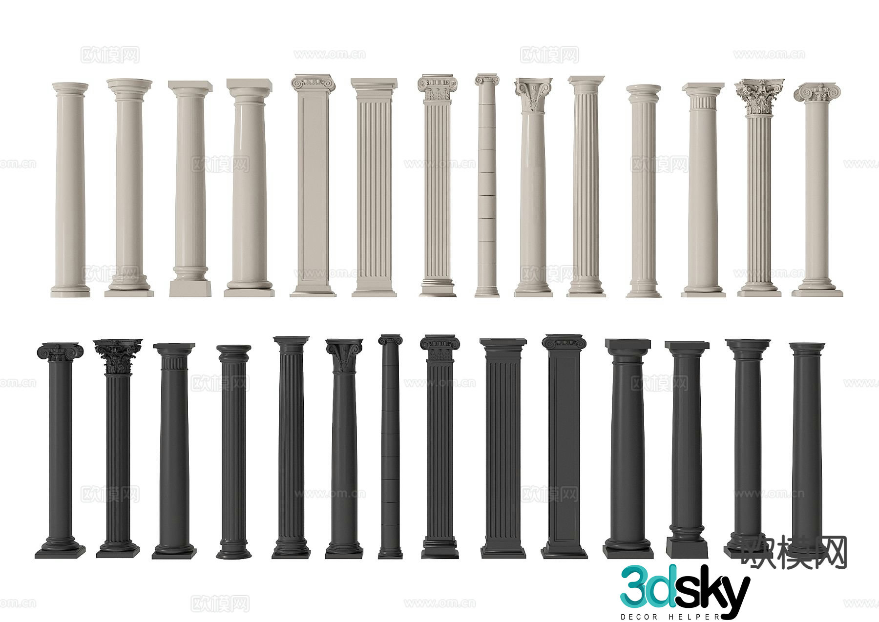 French column Roman column Carved style gypsum column Cylinder square column 3D model