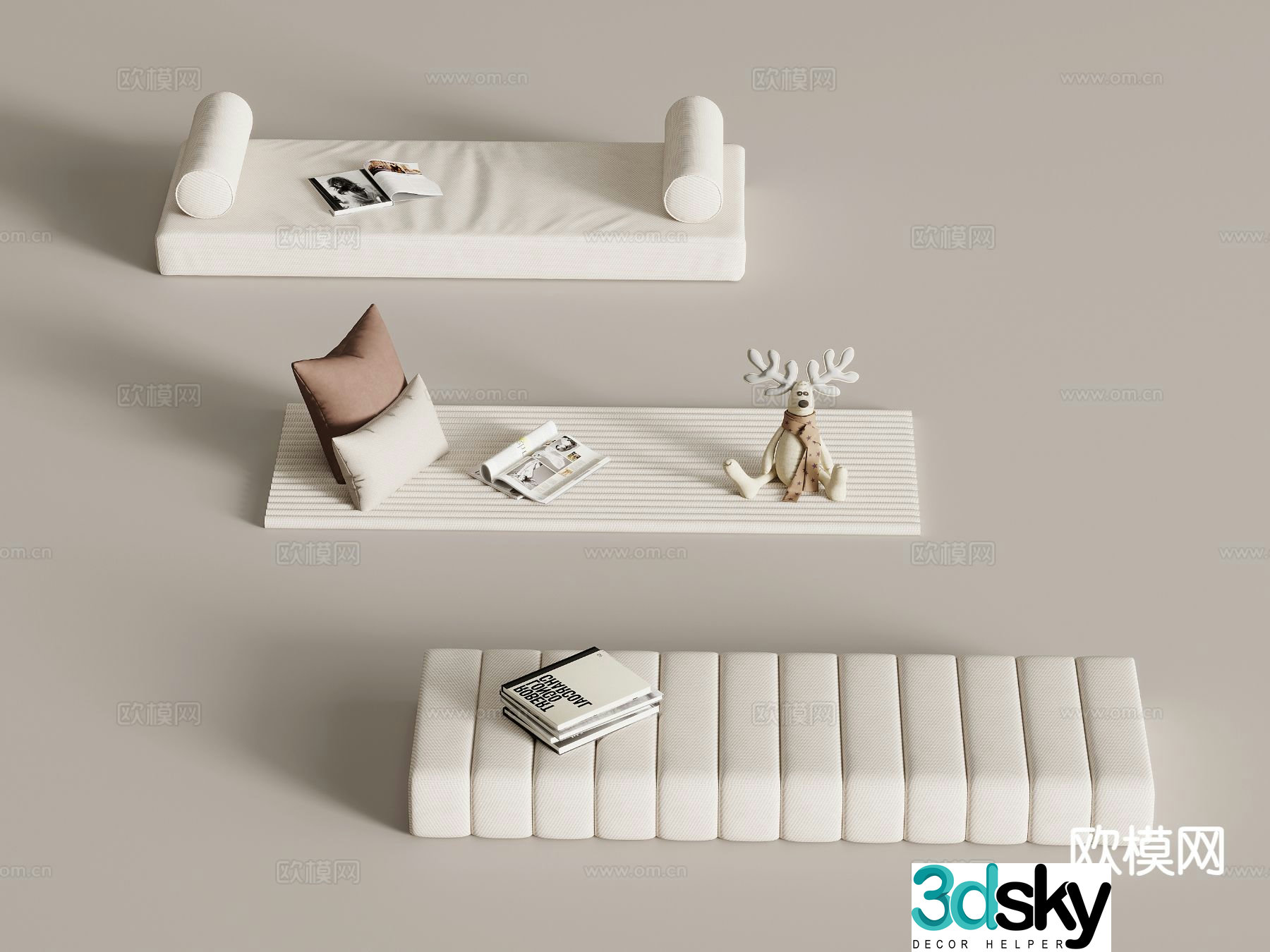 Modern bay window cushion cushion 3d model