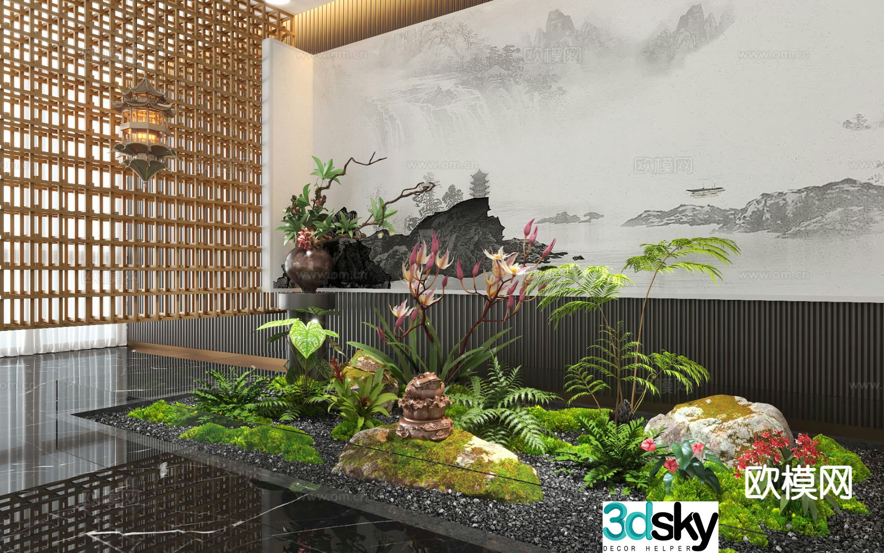 Indoor landscaping micro-terrain flower border plant pile 3D model