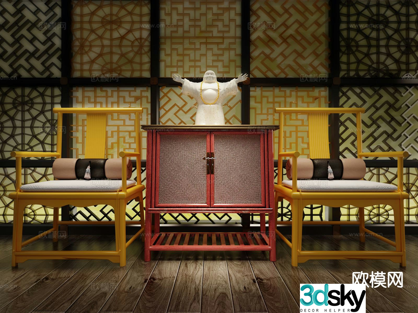 Chinese style chair Taishi chair 3d model