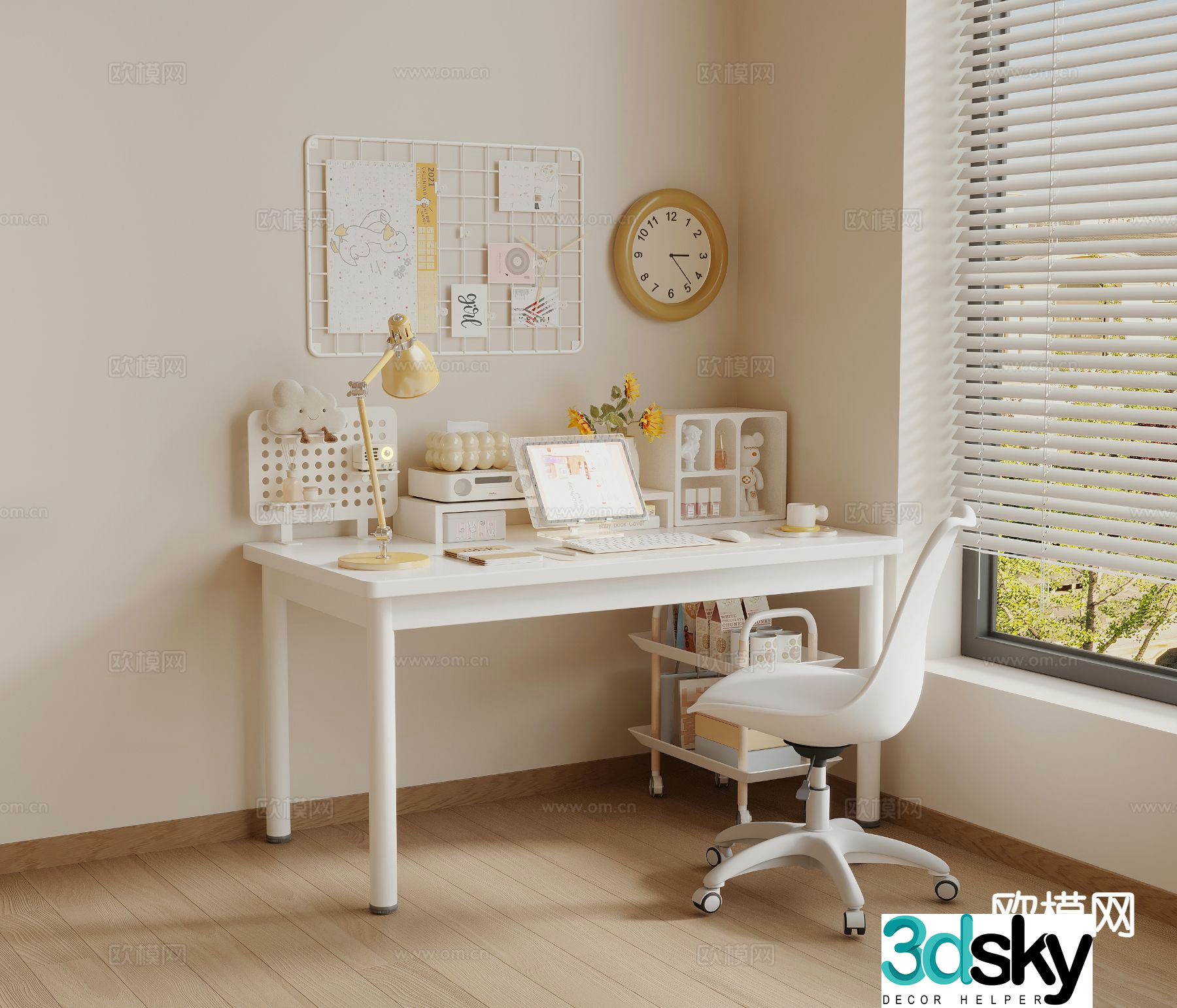 Cream style desk desk 3d model