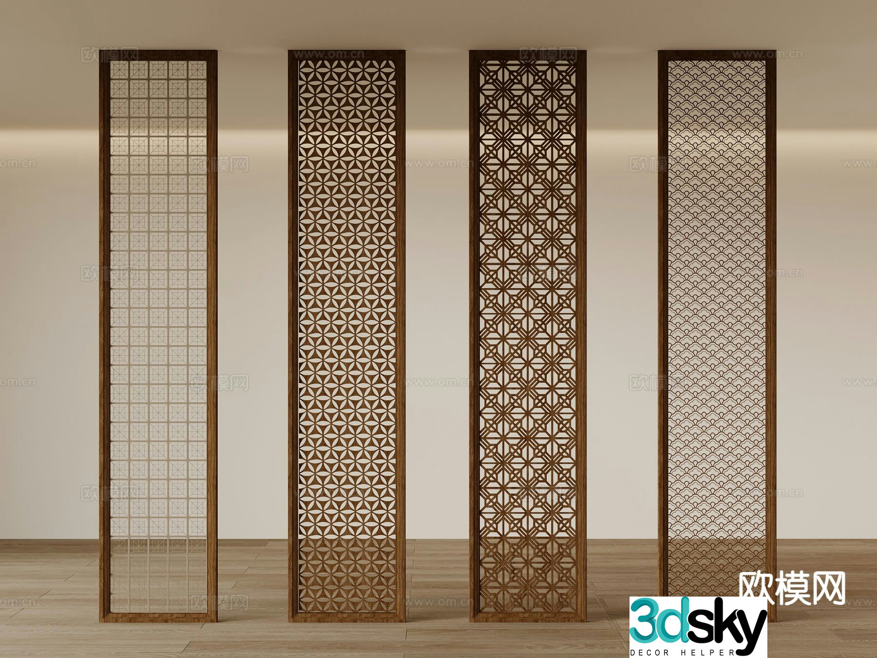 New Chinese style lattice partition grille 3D model
