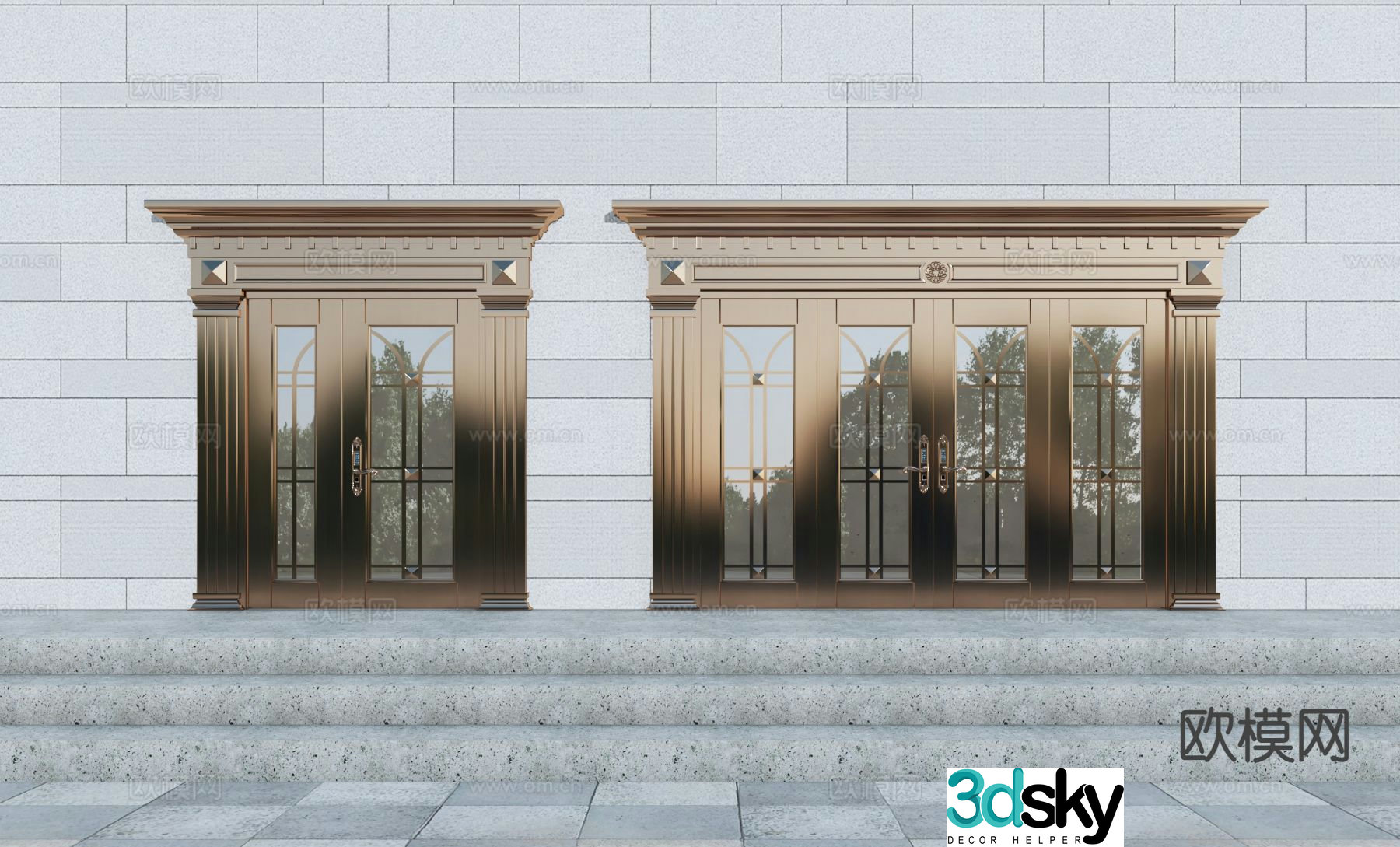 European style door copper door outdoor door villa entrance door 3D model