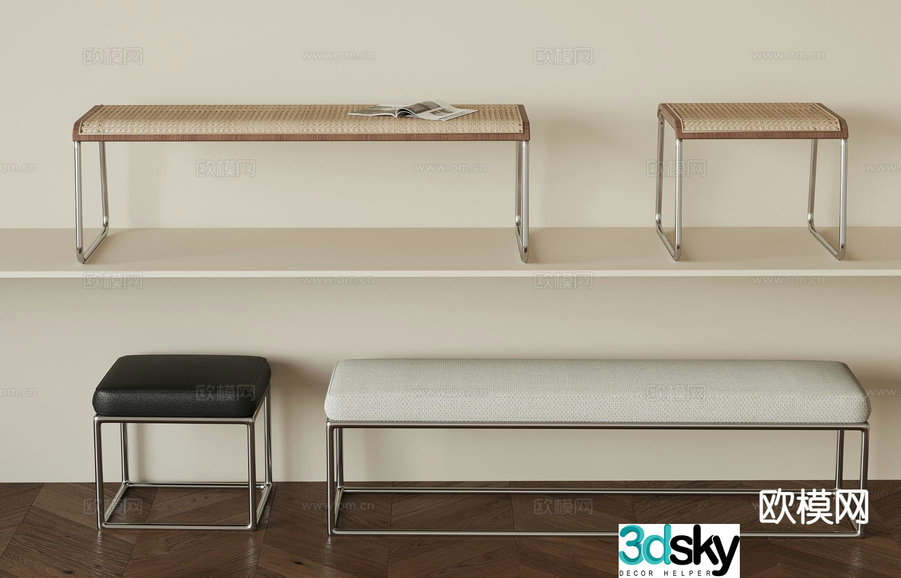 Modern stool bench bar stool shoe changing stool 3d model
