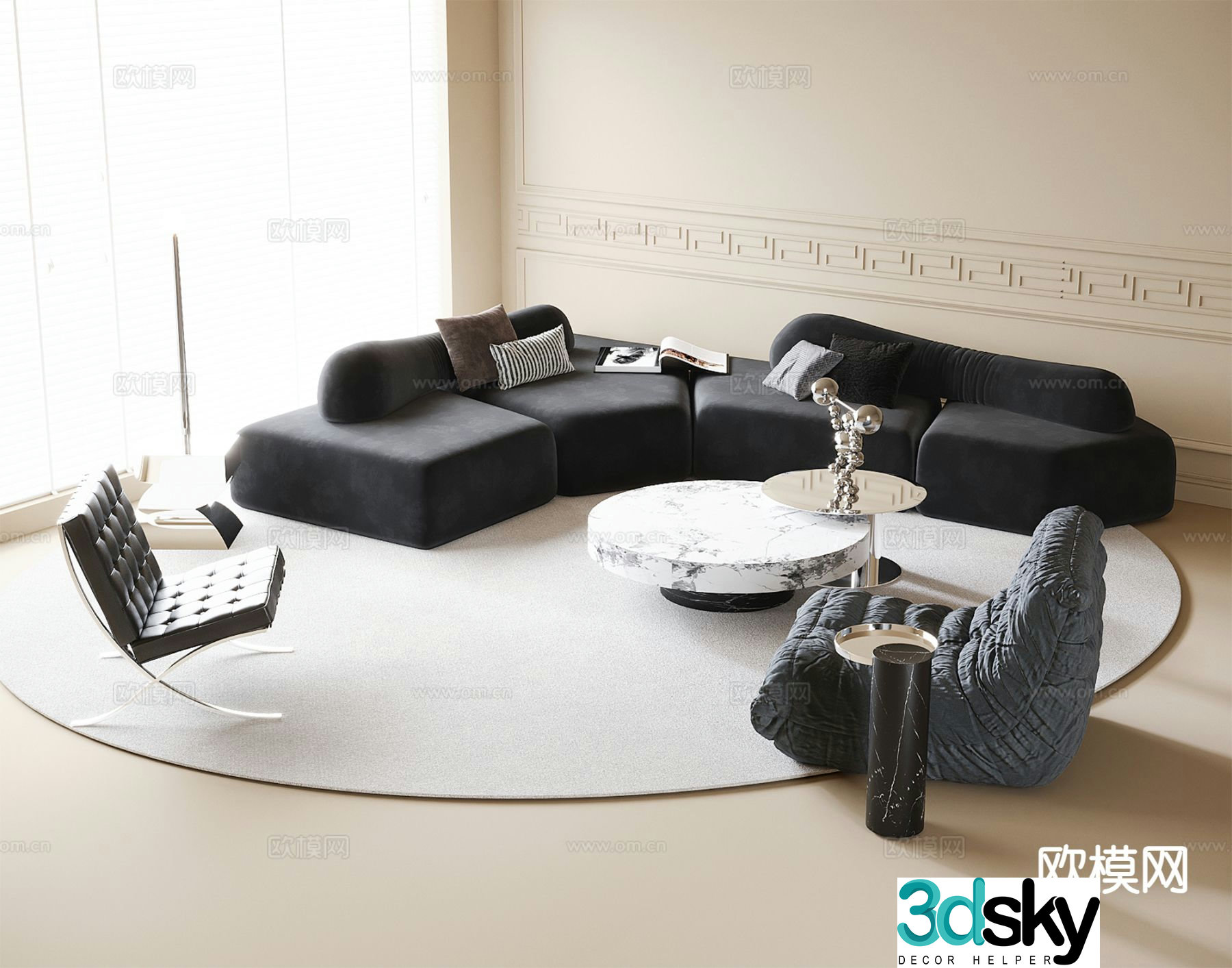 Italian style modular sofa curved sofa 3d model