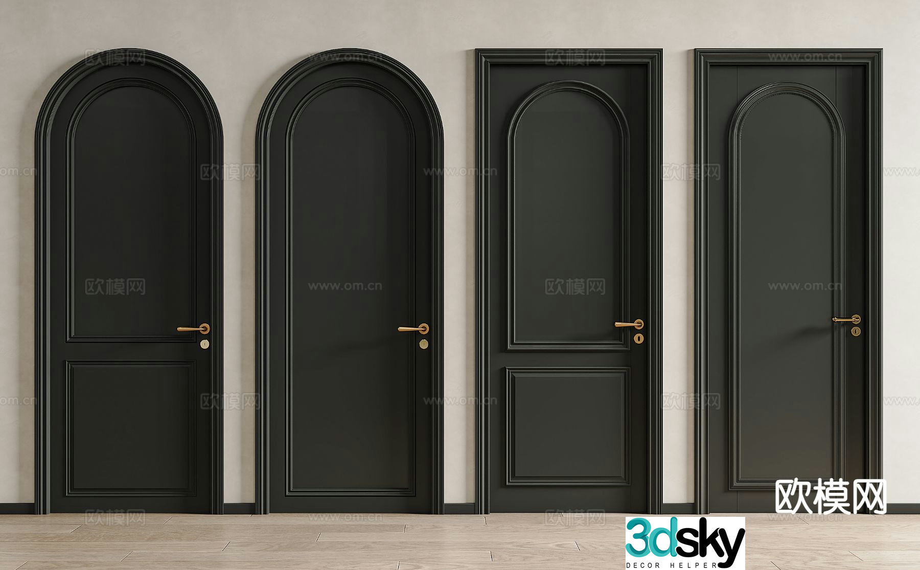 French single-open door wooden door door arch swing door solid wood door 3d model