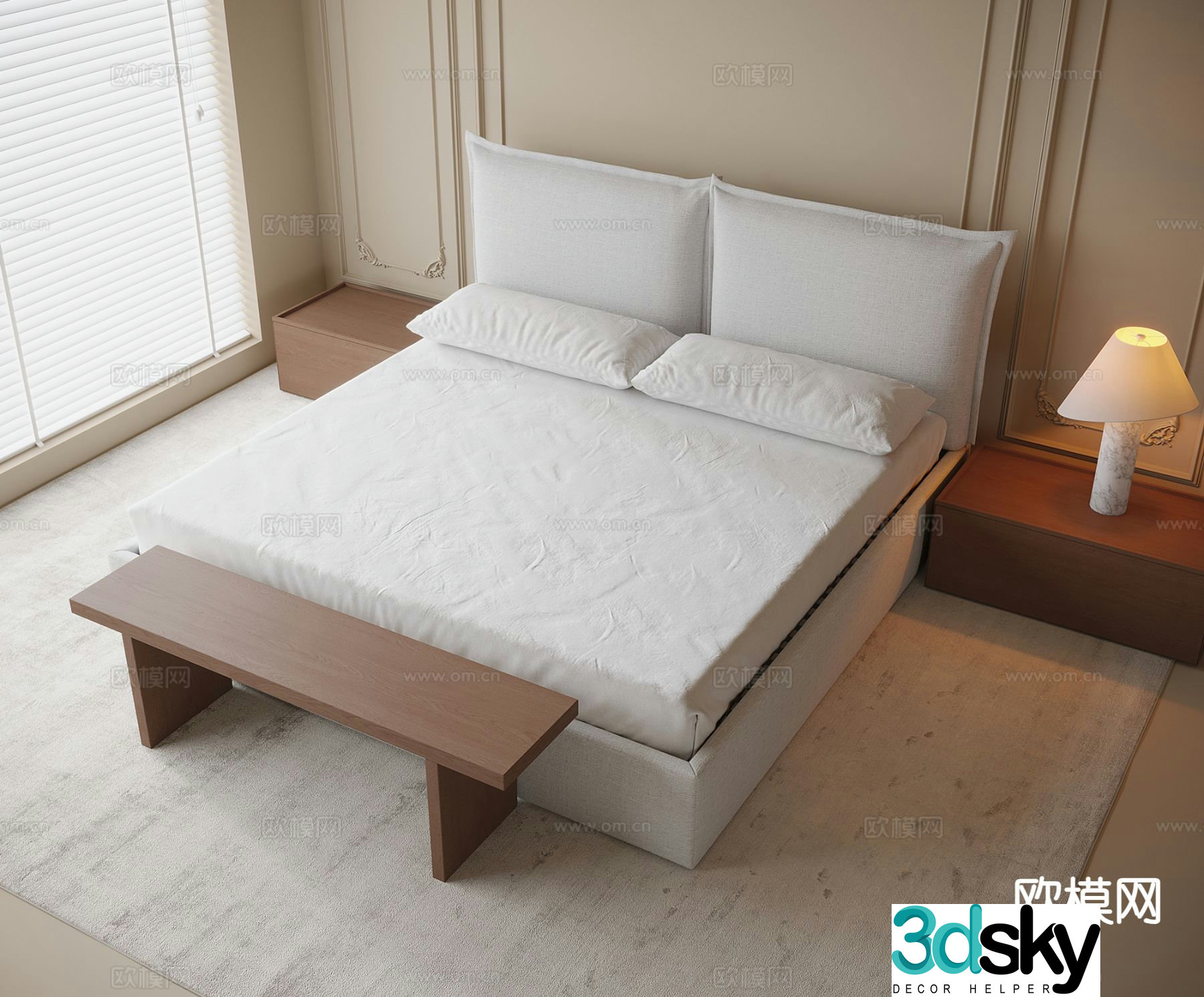 Modern double bed 3d model