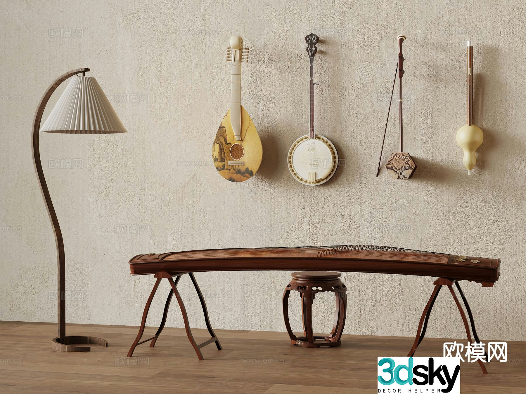 New Chinese style guzheng pipa erhu Hulusi 3D model