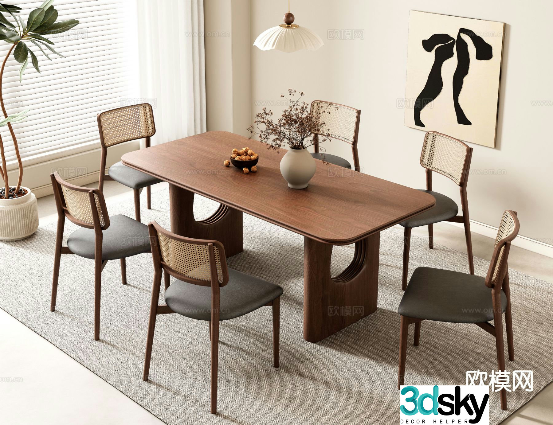 Medieval style dining table and chairs 3d model