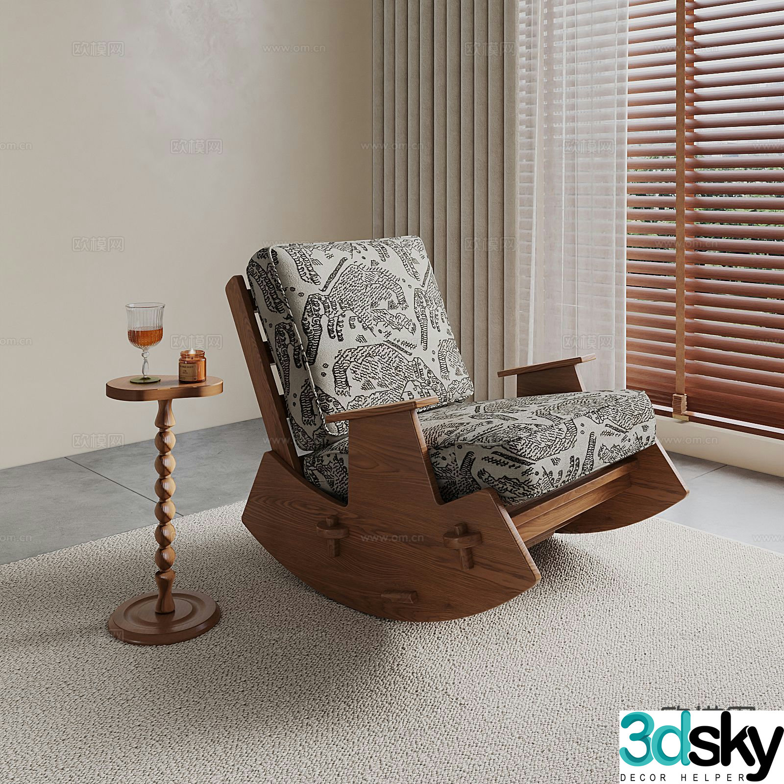 Medieval style retro chair rocking chair leisure chair 3d model