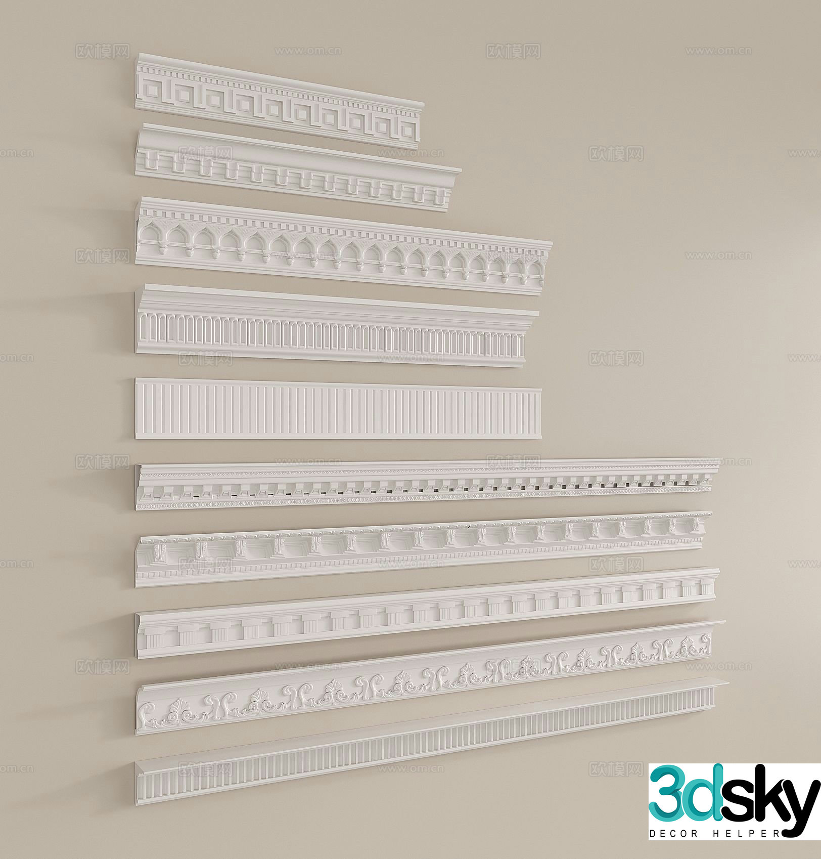 French plaster line carved line top corner line inner corner line 3D model