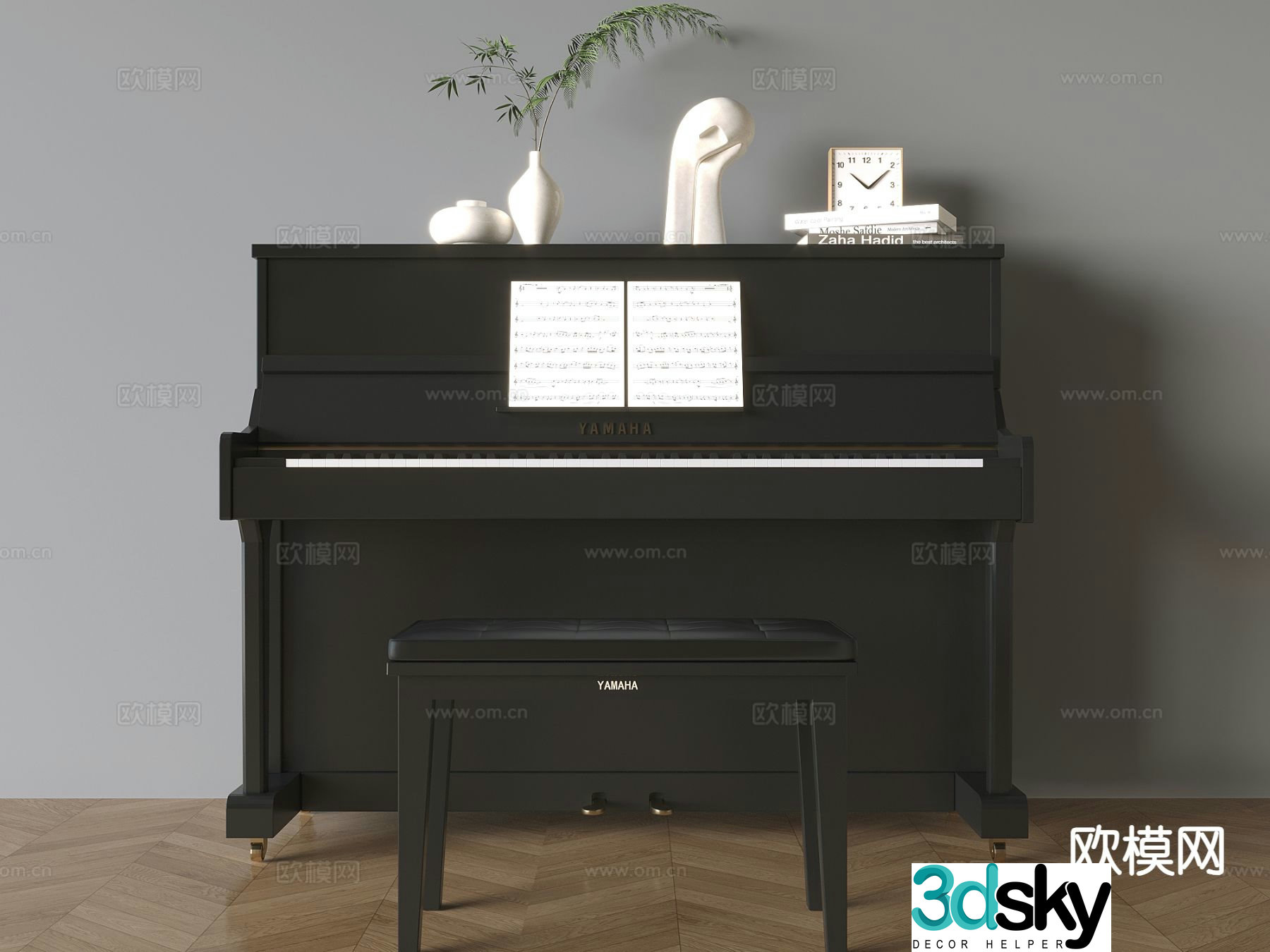 Black Piano Wooden Paint Piano Piano Bench 3D Model