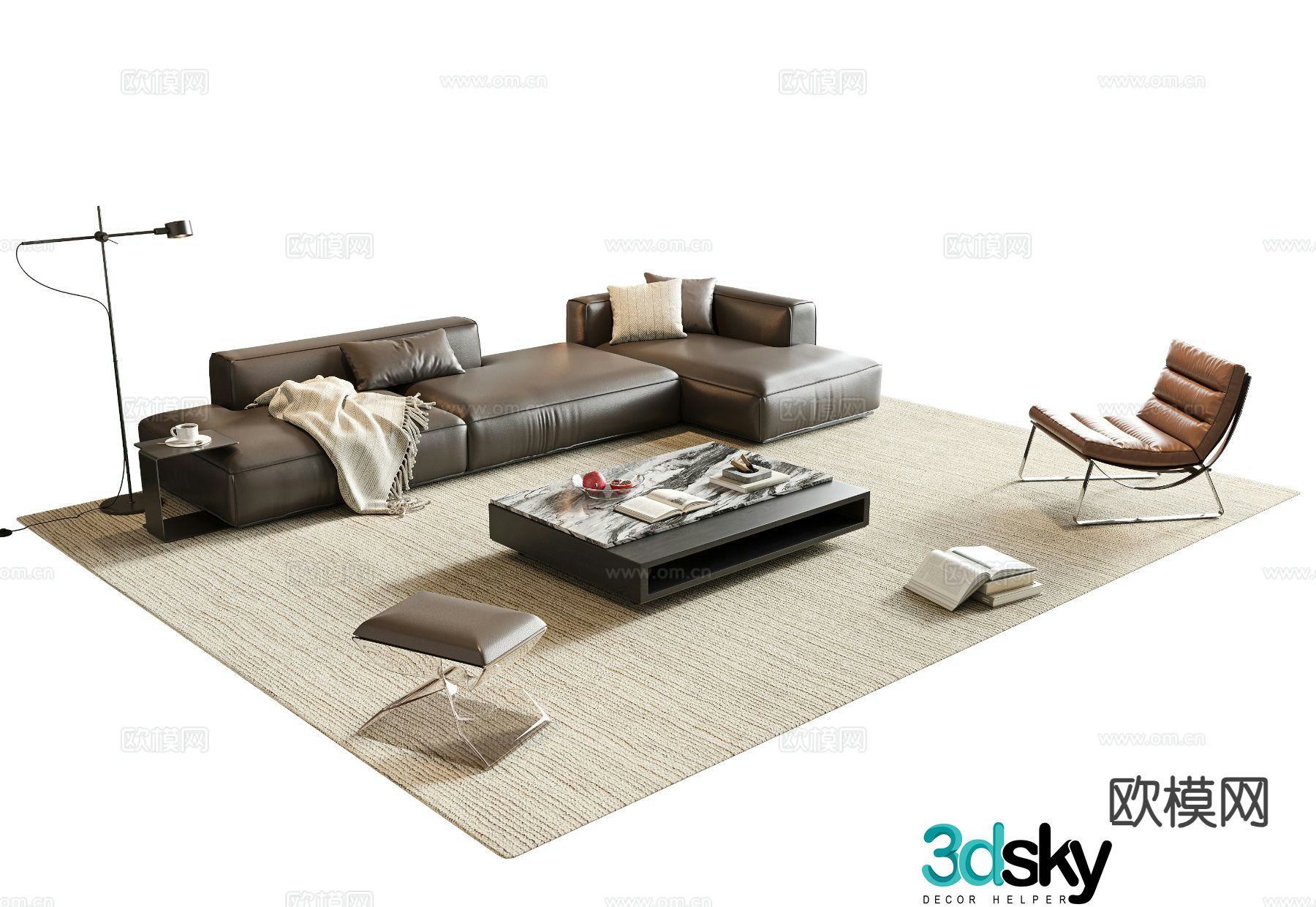 Italian leather sofa modular sofa 3d model