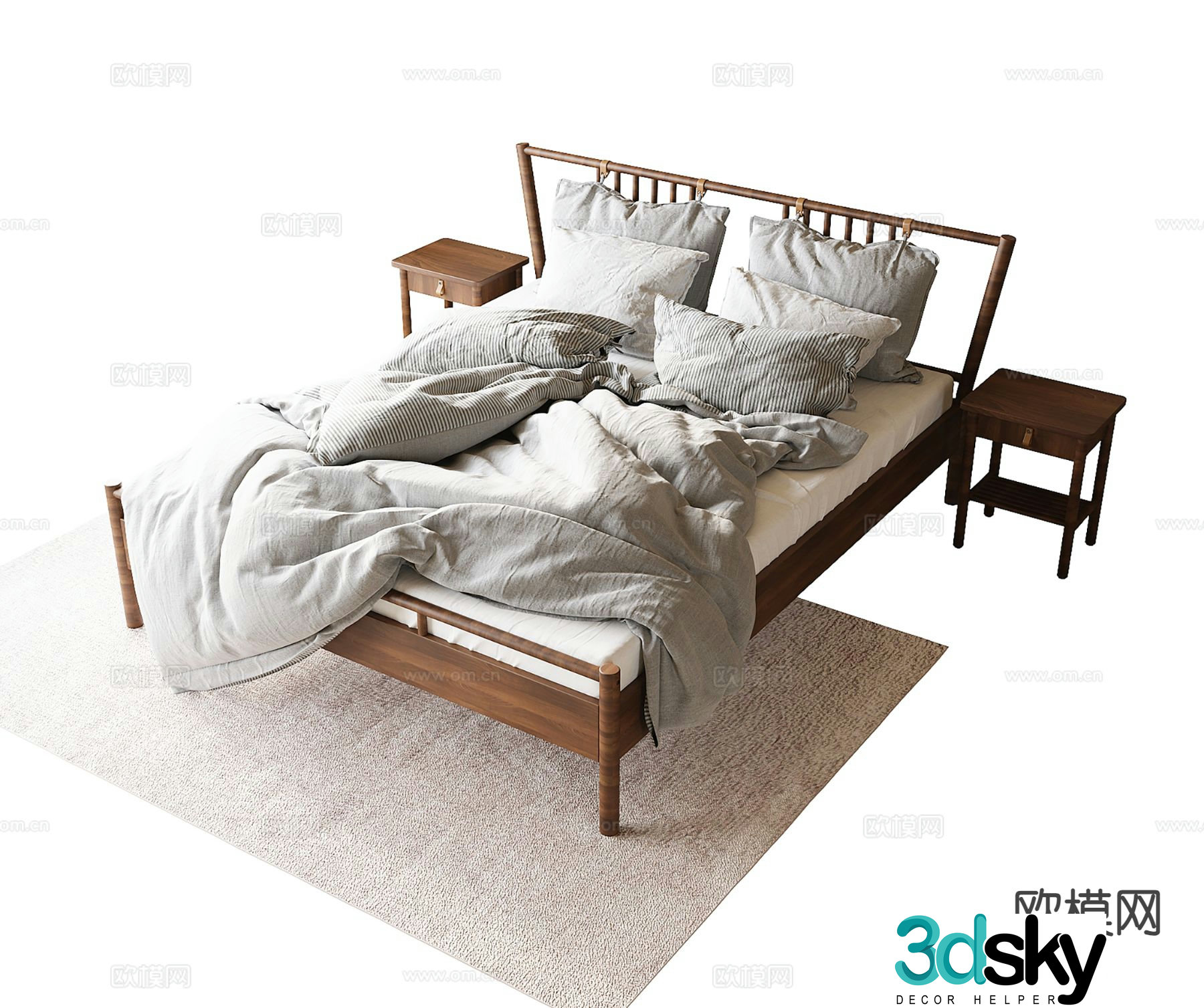 Log style double bed 3d model