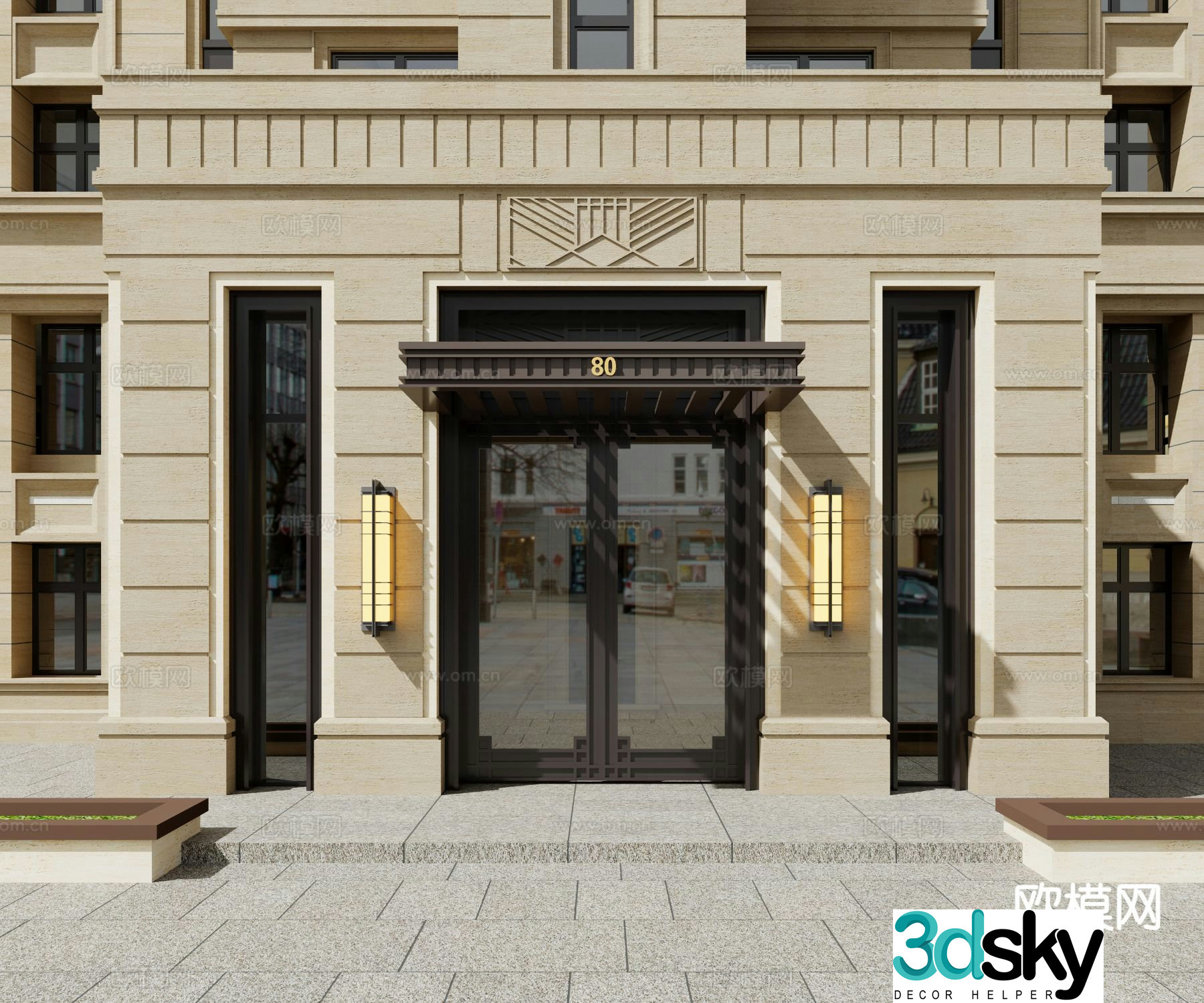Simple European residential building entrance door residential building unit door 3D model