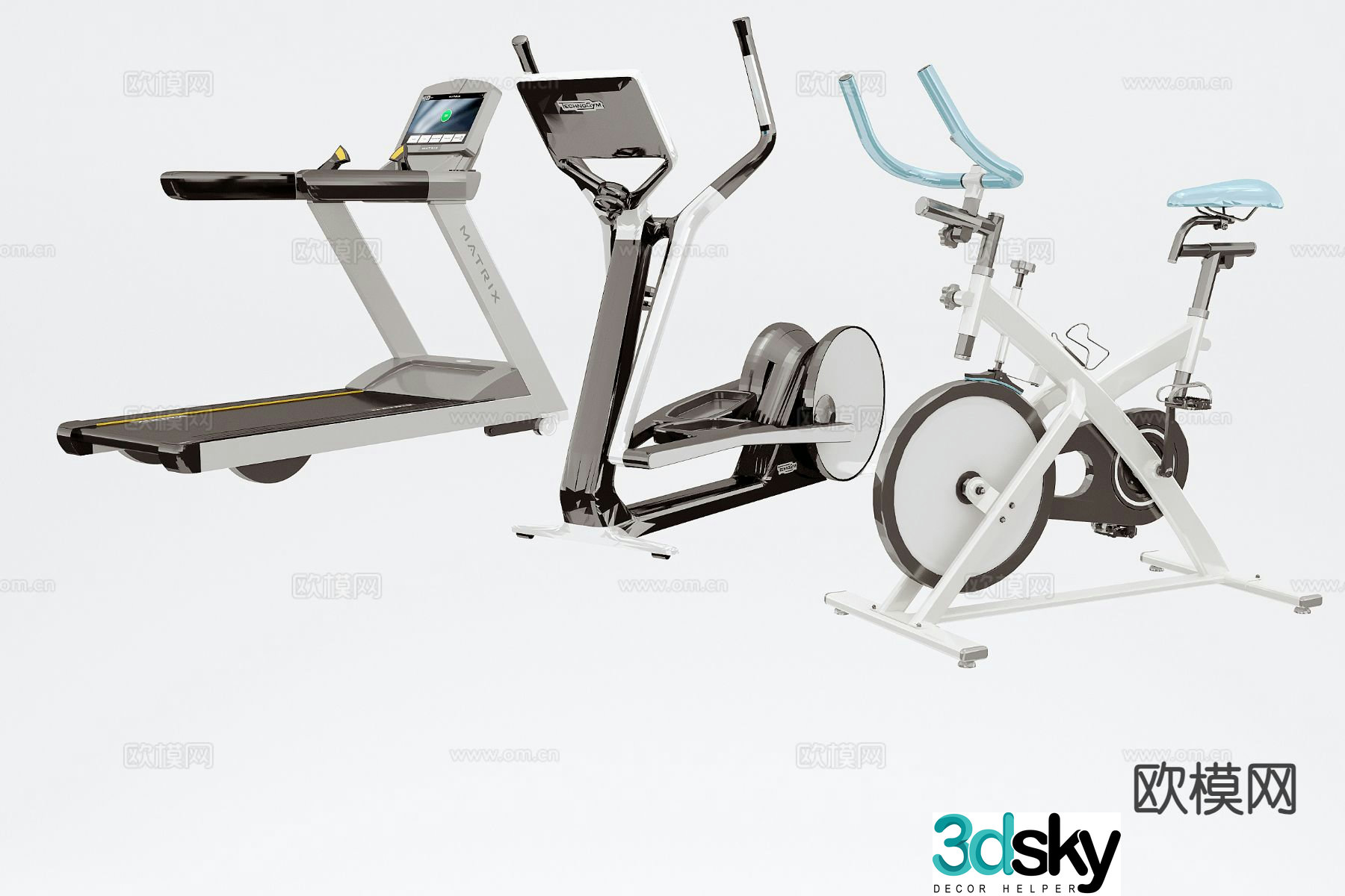 Modern fitness equipment sports equipment treadmill bicycle 3d model