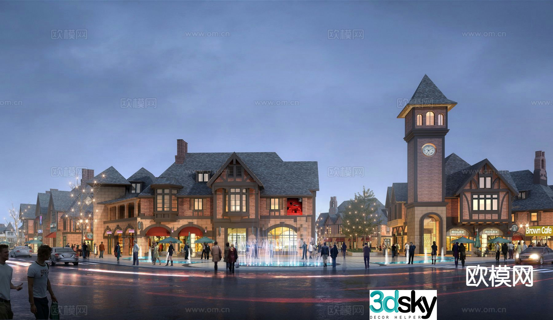 European-style commercial street pedestrian street town 3D model