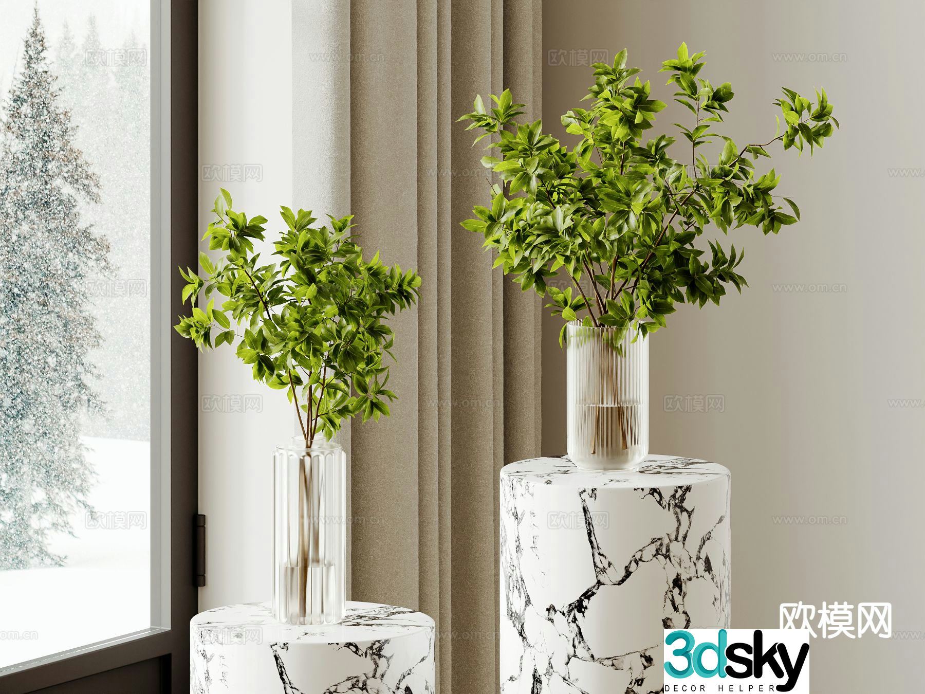 Vase Aquatic Plant Green Plant Ornament 3D Model
