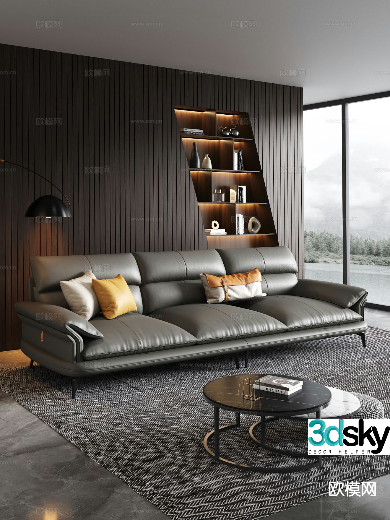 Italian leather sofa three-person sofa 3D model
