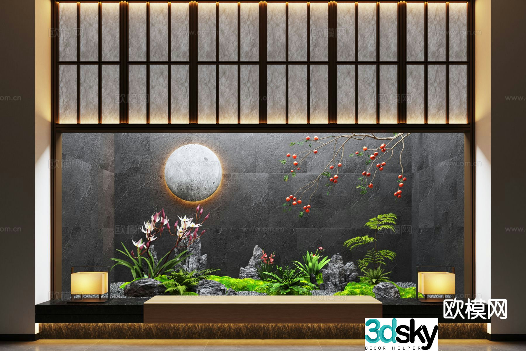 New Chinese style dry landscape sketch indoor landscape 3D model