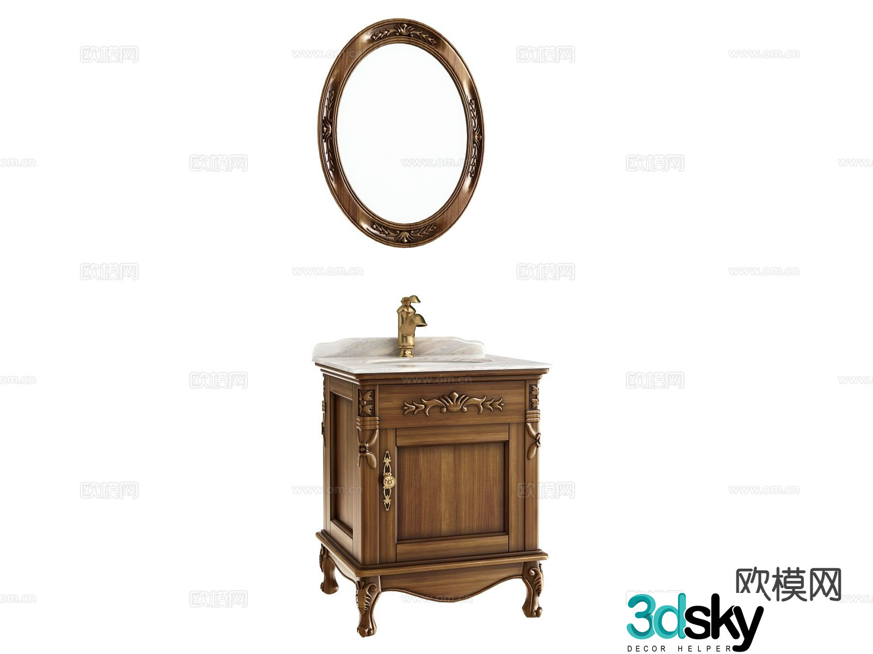 European style washbasin bathroom cabinet bathroom mirror 3d model