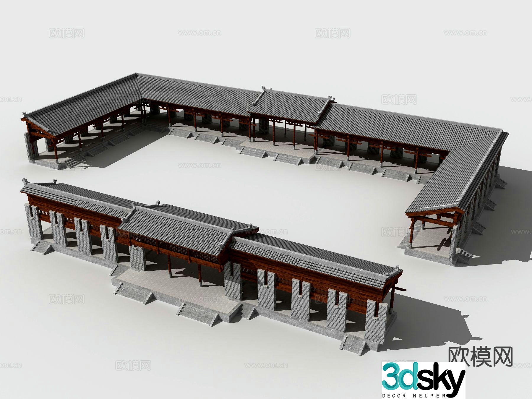Chinese style corridor corridor courtyard pavilion and corridor 3D model
