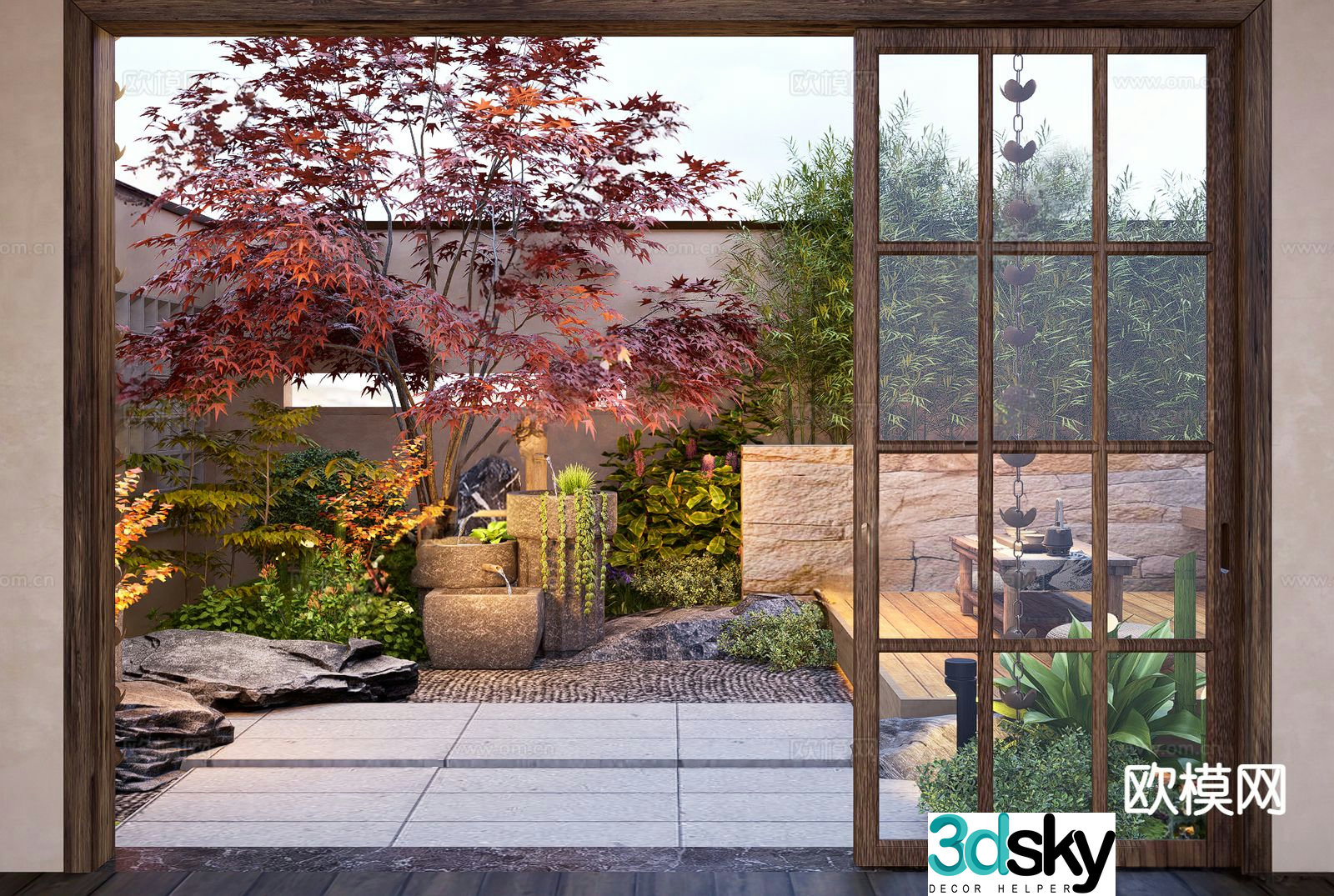 Japanese Zen courtyard landscape 3D model