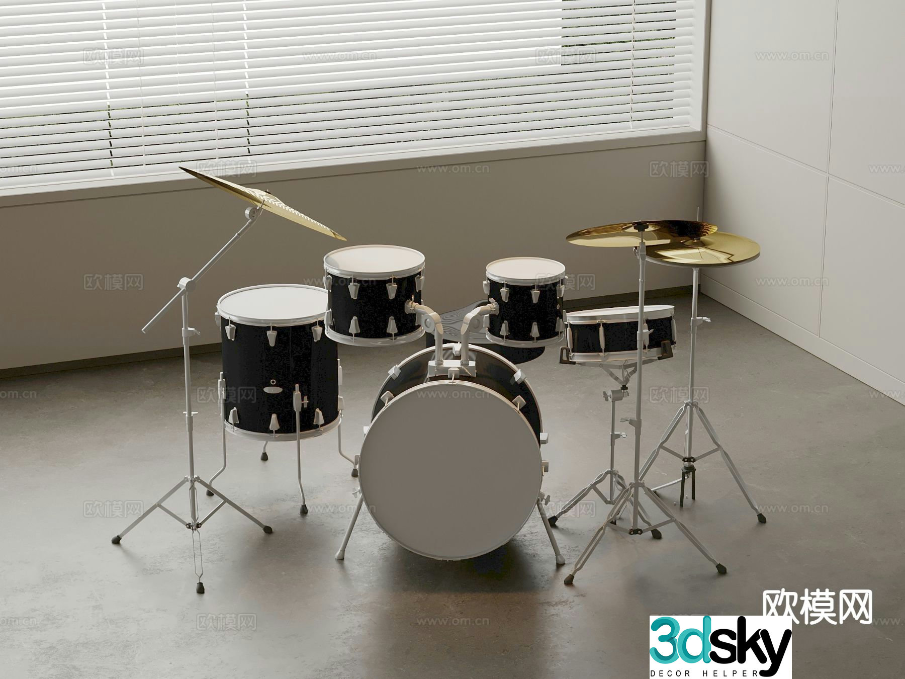 Modern musical instrument drum set 3d model