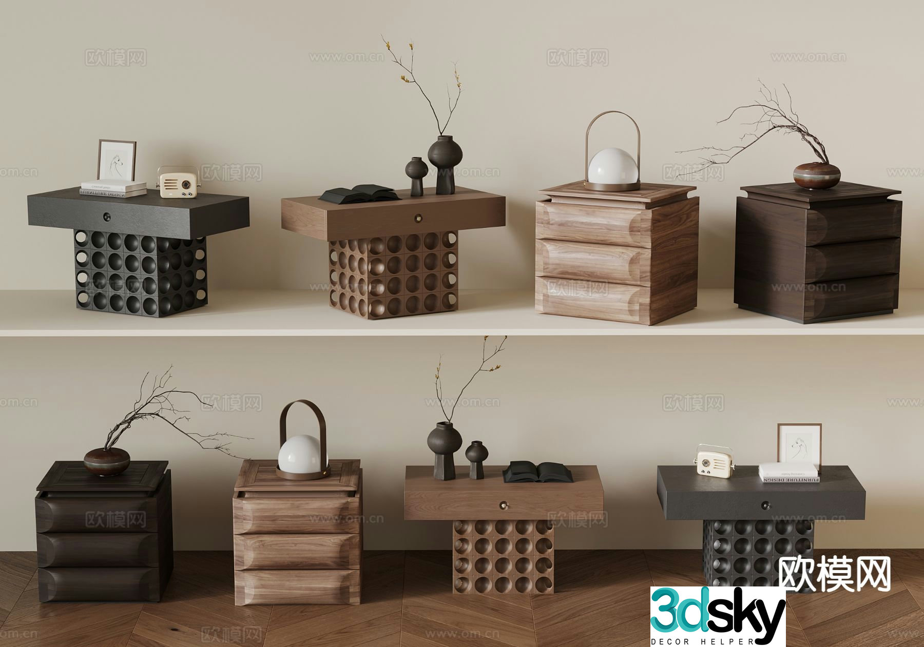 Wabi-sabi style bedside table 3d model
