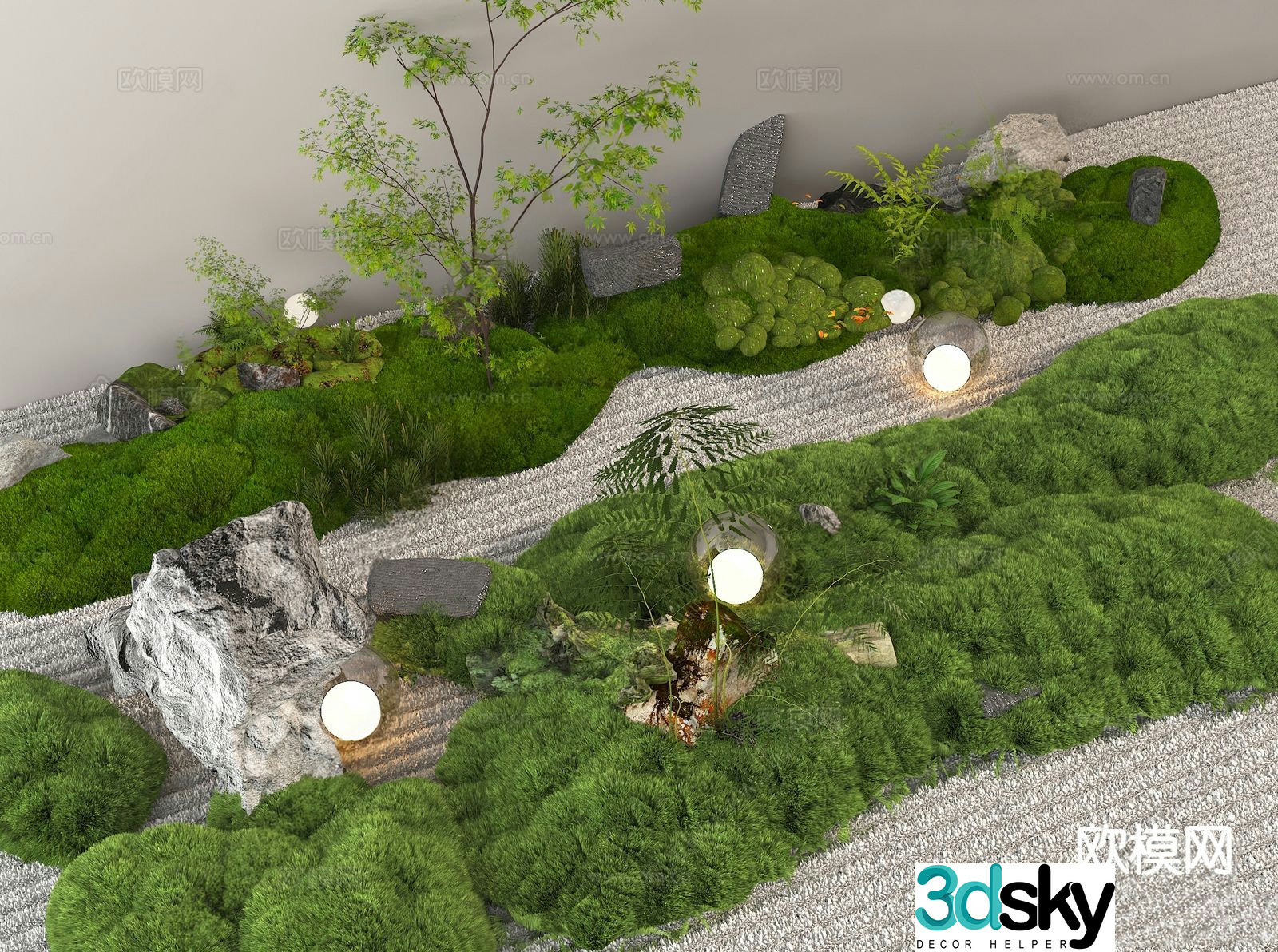 Green plant pile moss field courtyard sketch micro terrain 3D model