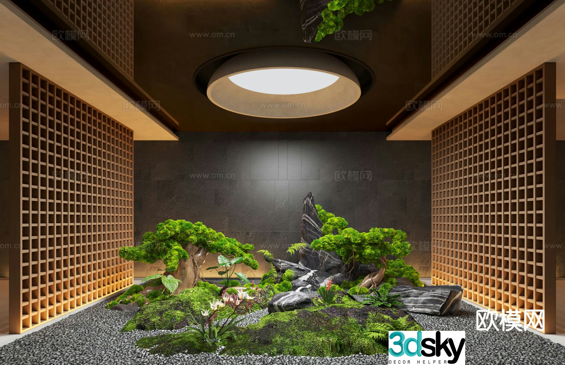 New Chinese style indoor landscape pine tree landscaping dry landscape landscaping 3D model