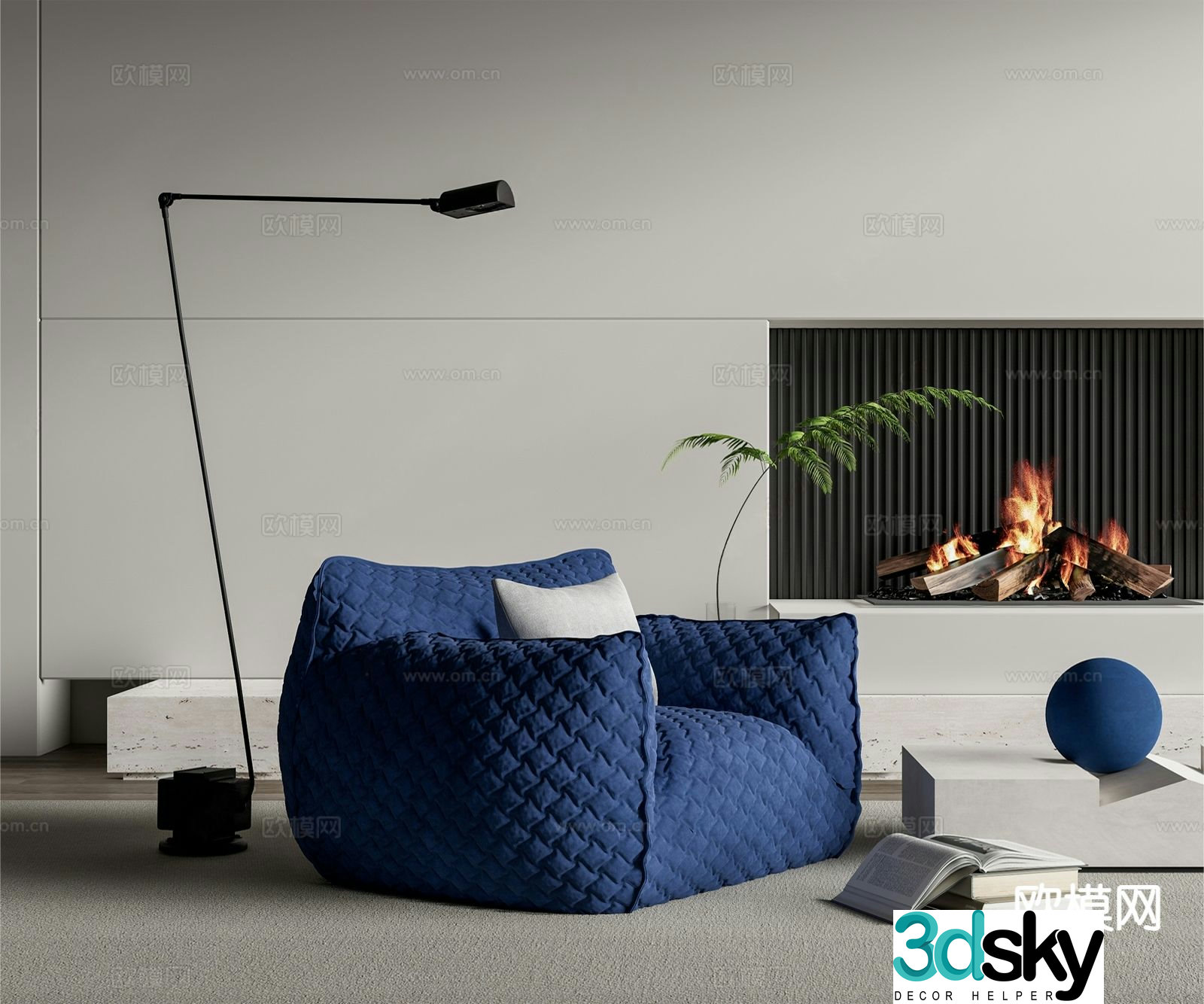 Blue fat man sofa single sofa leisure sofa 3d model