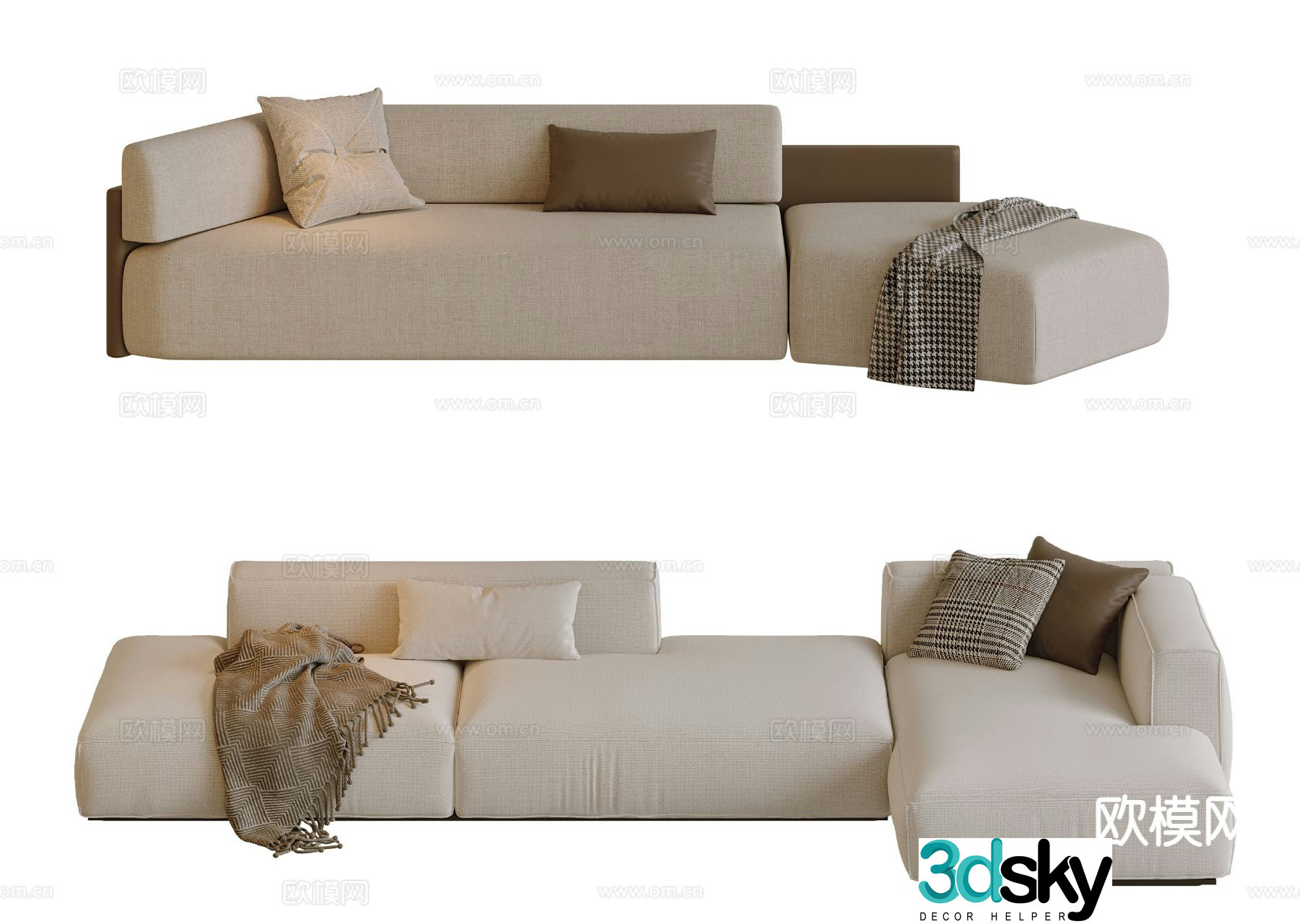 Cream style sofa three person sofa 3d model