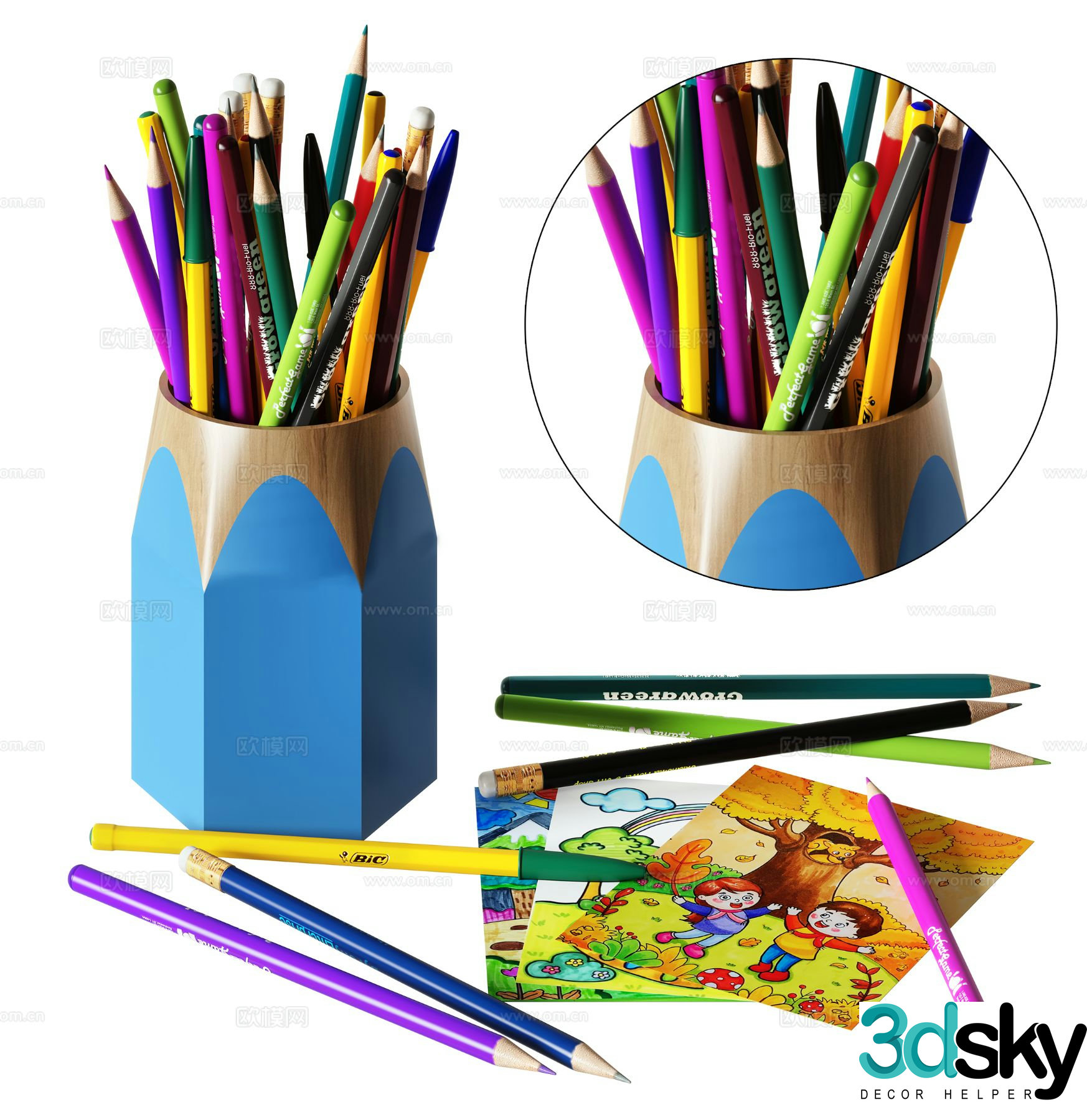 Modern children’s pen holder pencil 3d model
