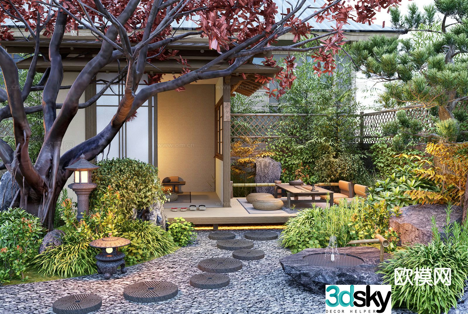 Japanese Zen courtyard landscape 3D model