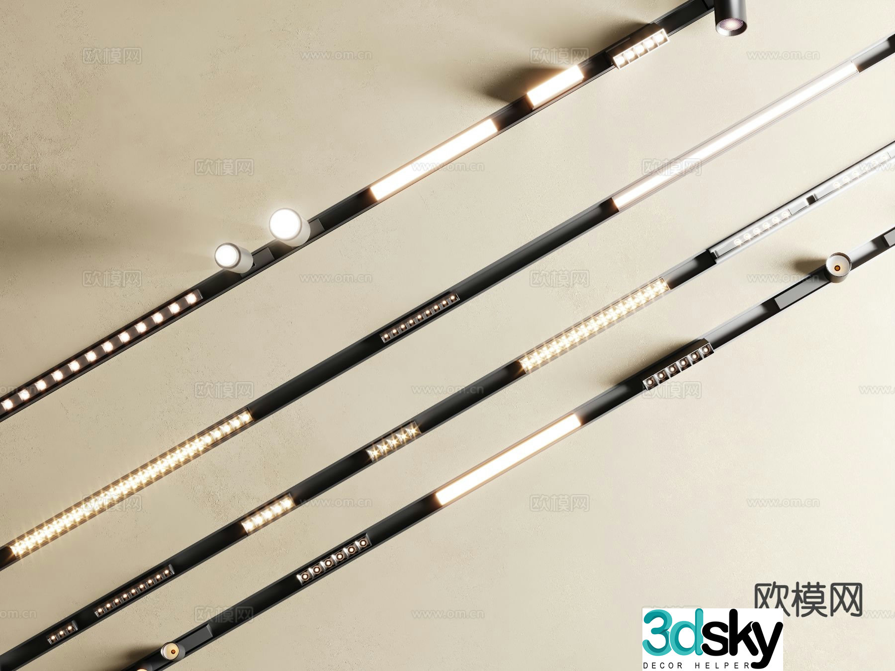 Modern track lights magnetic lights grille lights spotlights 3D model