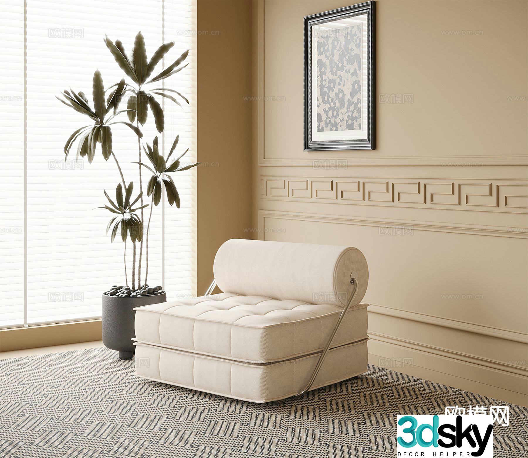Modern single sofa upholstered sofa 3d model