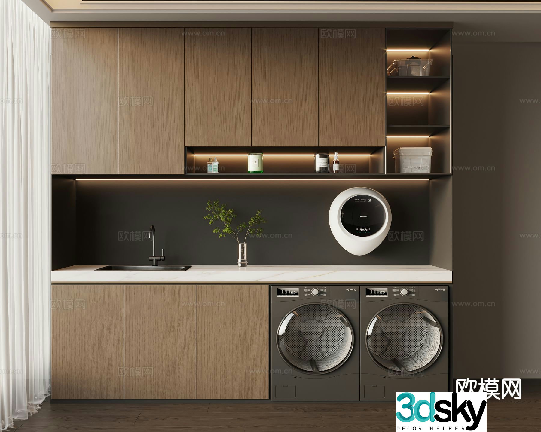 Italian balcony cabinet washing machine cabinet 3d model