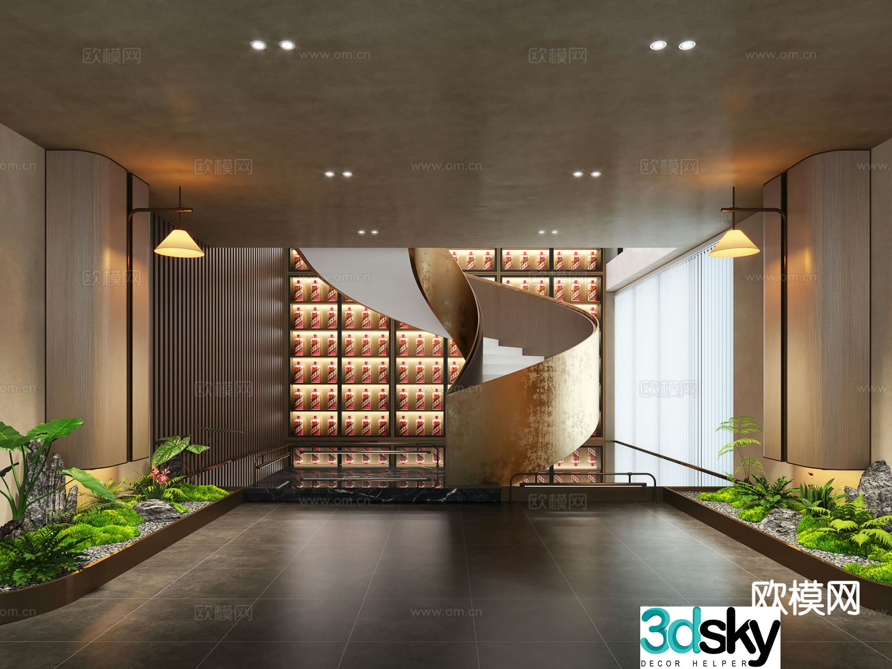 Spiral staircase staircase landscape indoor landscaping 3d model