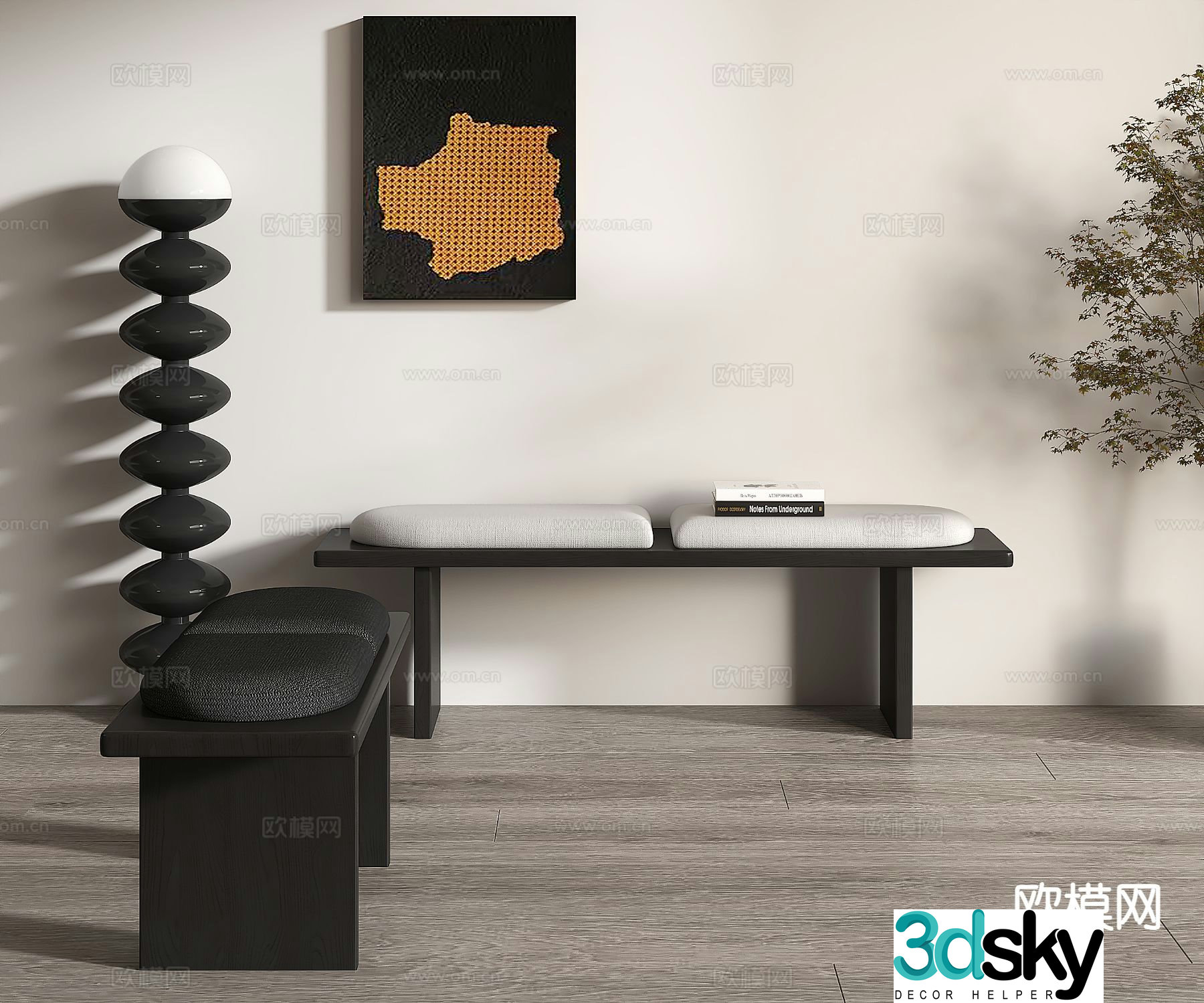 modern stool bench sofa stool 3d model