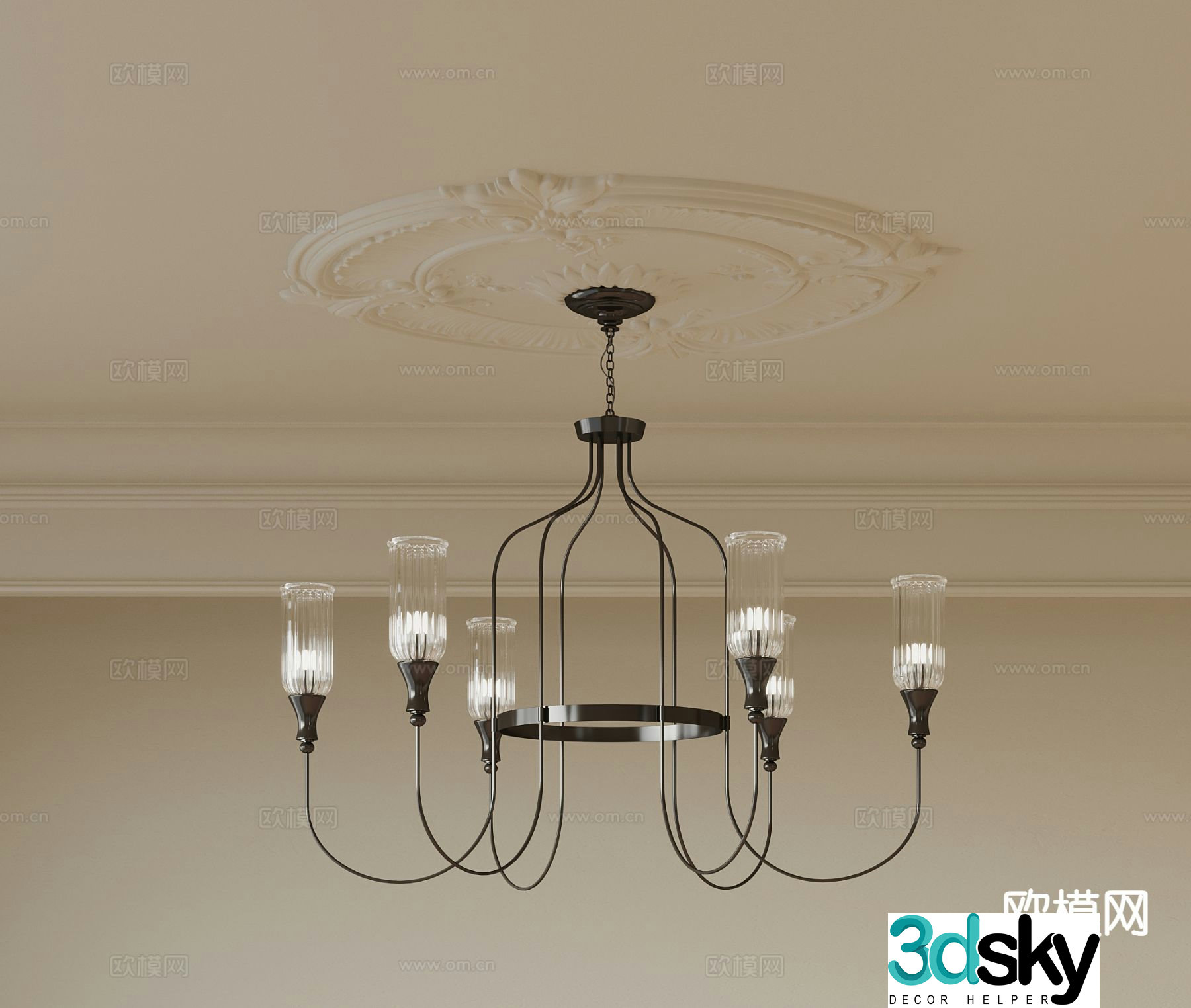 French chandeliers multi-head chandeliers 3d model